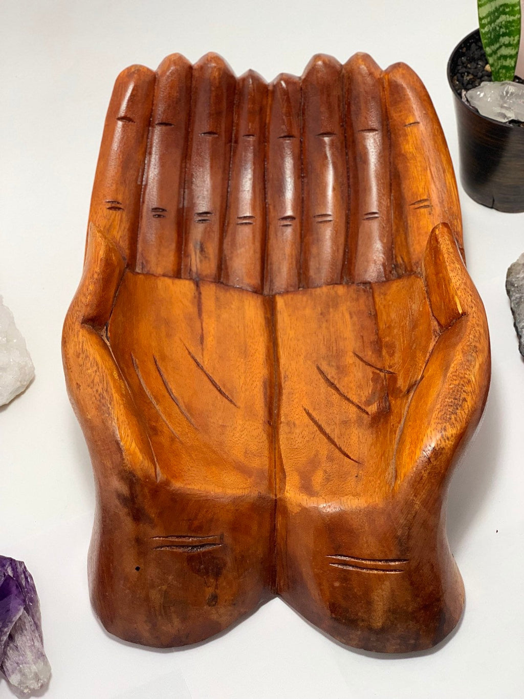 Extra Large Wood Carved Praying Hand Bowl