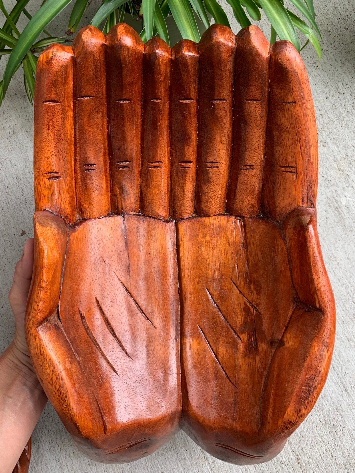 Extra Large Wood Carved Praying Hand Bowl