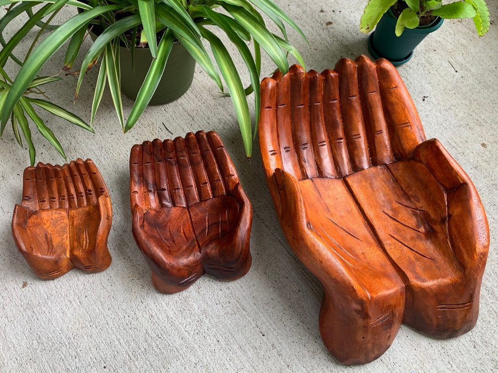 Extra Large Wood Carved Praying Hand Bowl