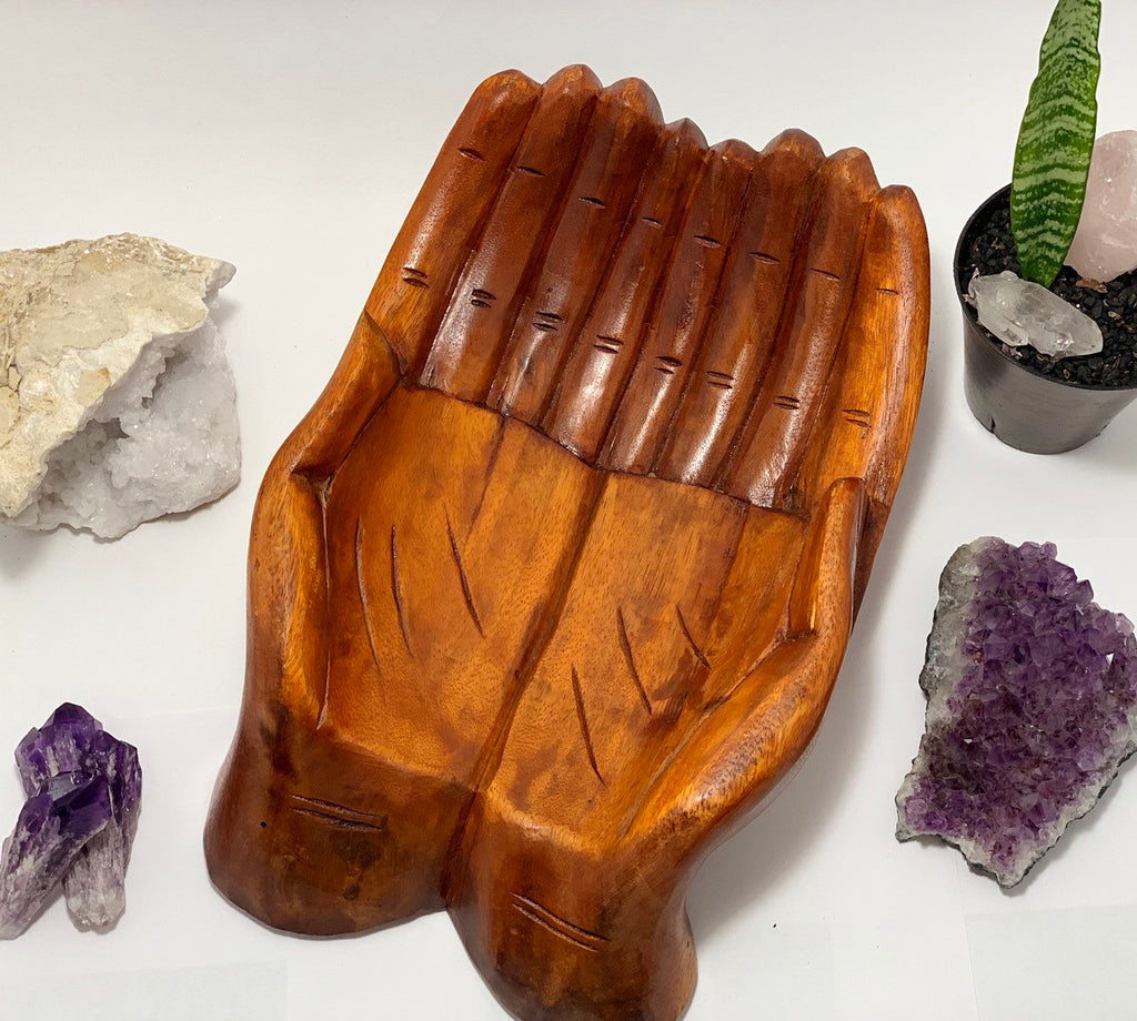 Extra Large Wood Carved Praying Hand Bowl