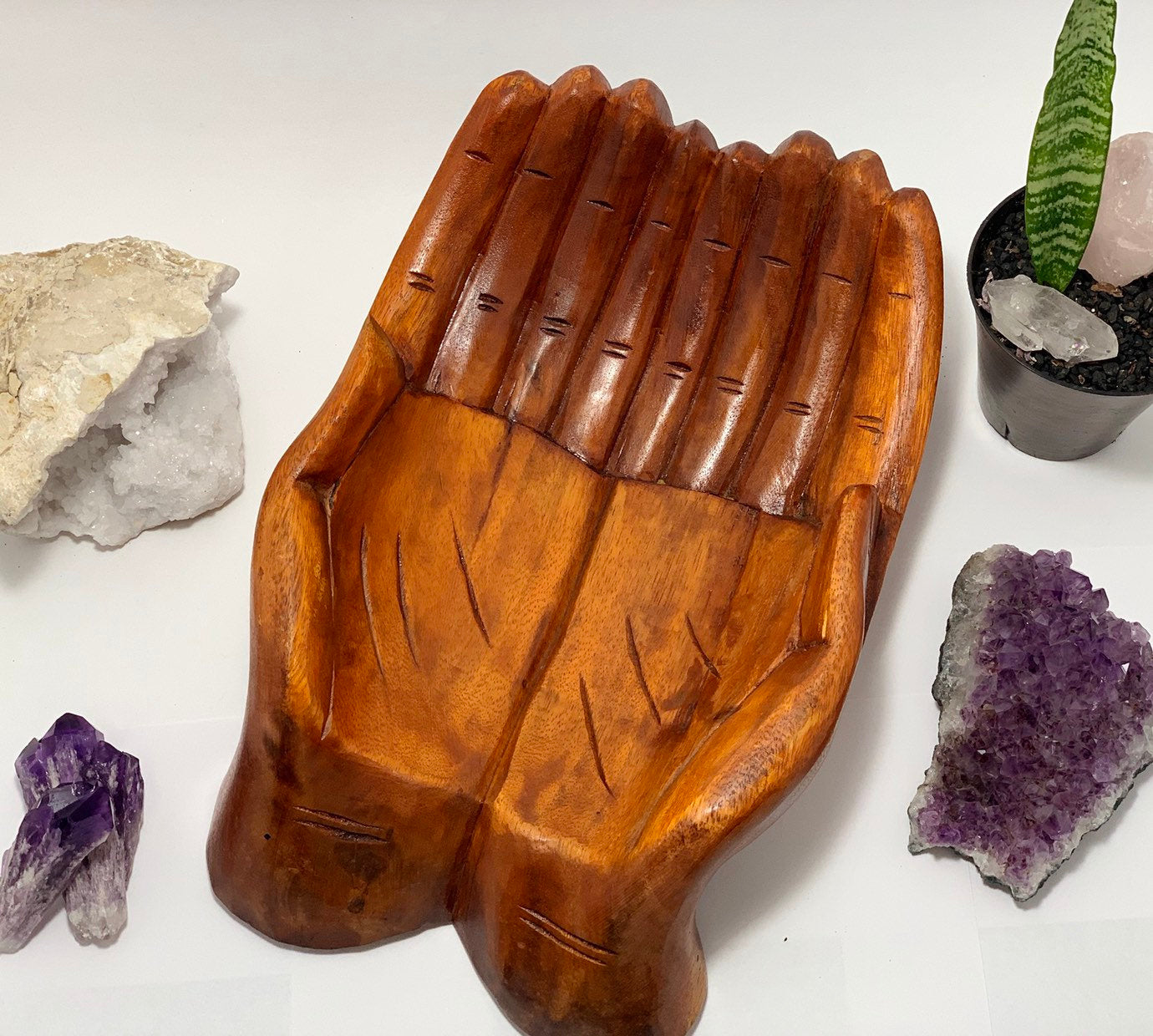 Extra Large Wood Carved Praying Hand Bowl