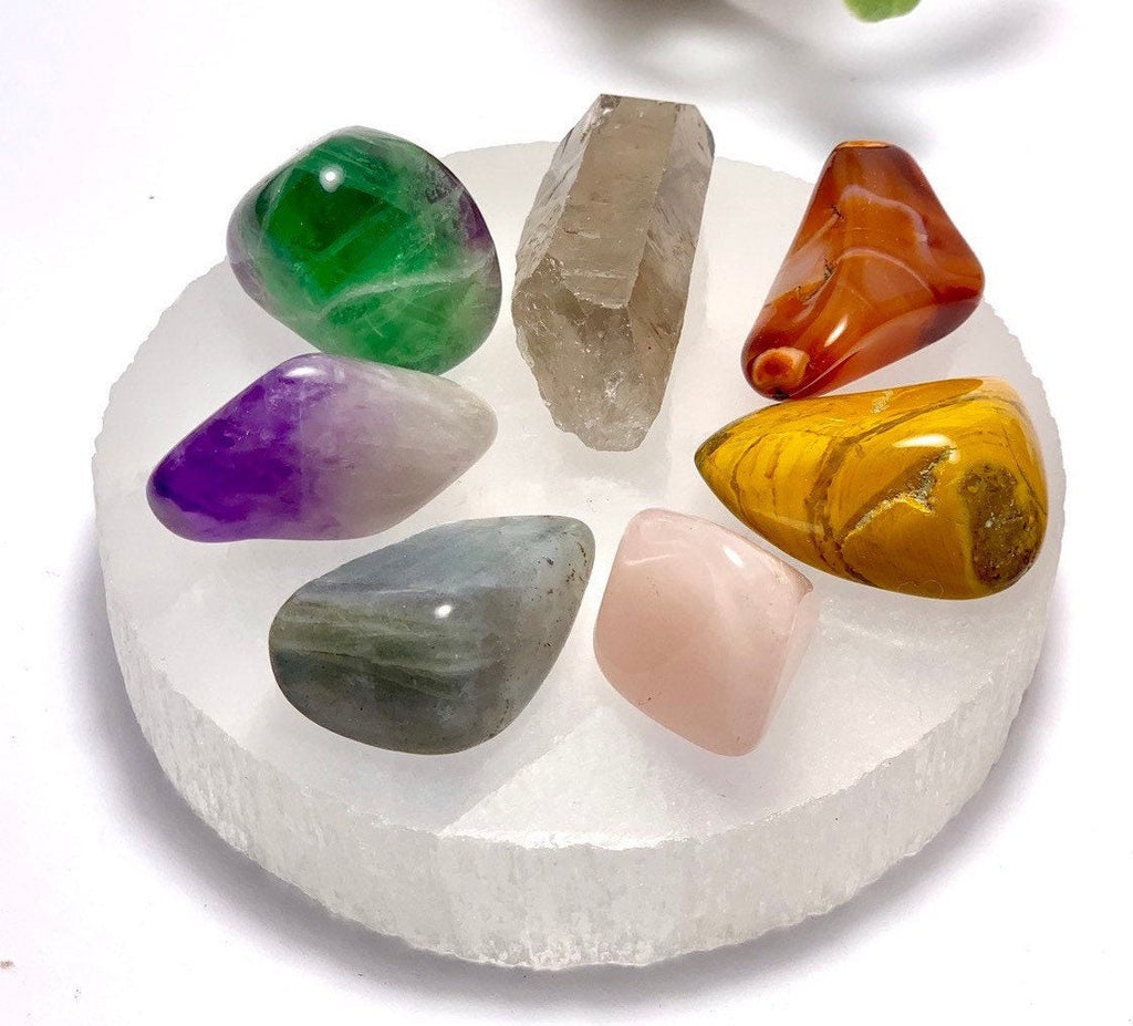 Chakra Stone Set with Selenite Charging Station