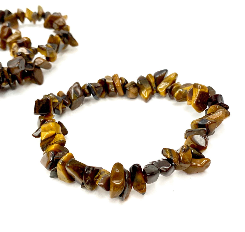 Tiger Eye Crystal Chip Bracelet: Beaded Gemstone Stretch Bracelet