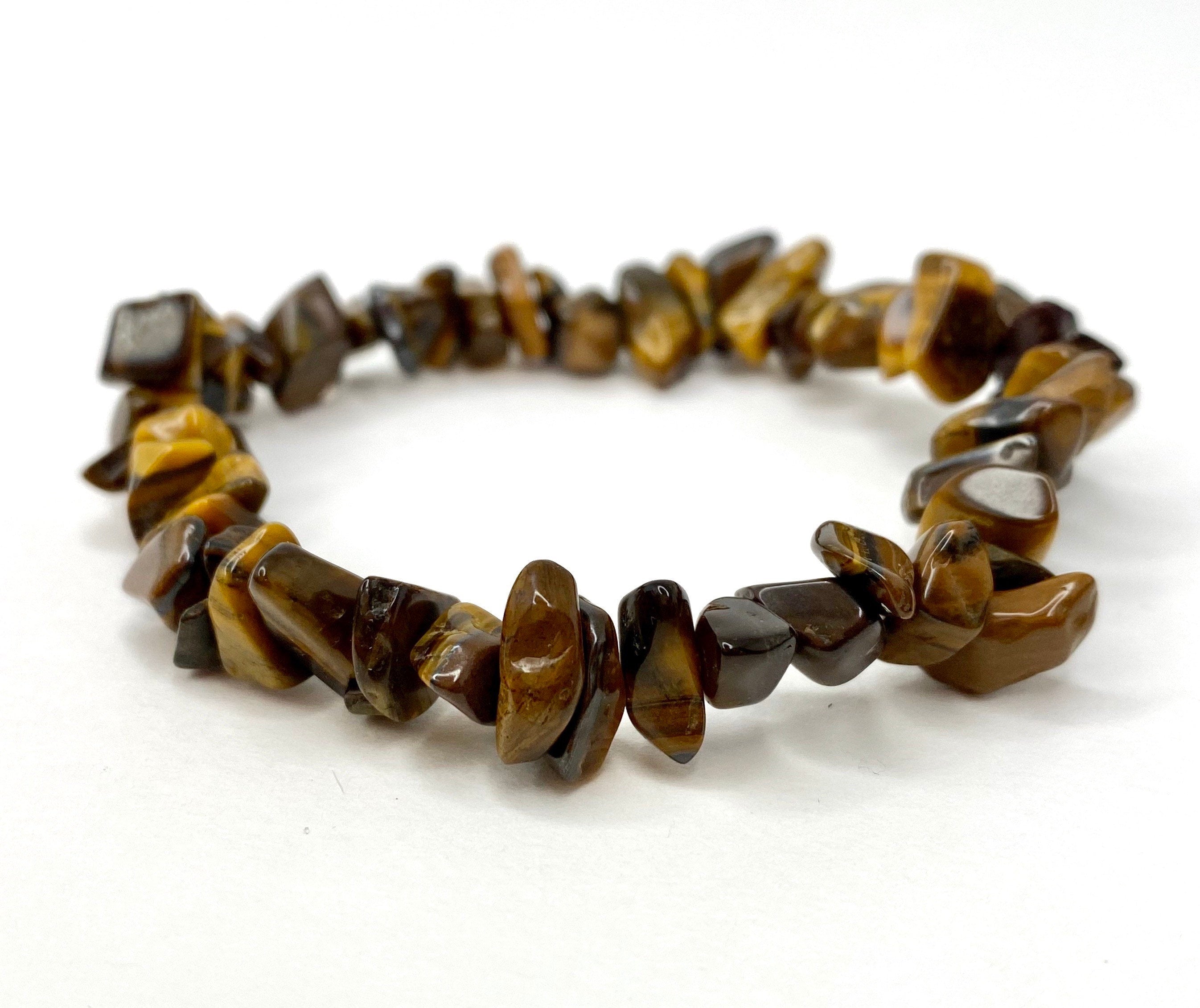 Tiger Eye Crystal Chip Bracelet: Beaded Gemstone Stretch Bracelet