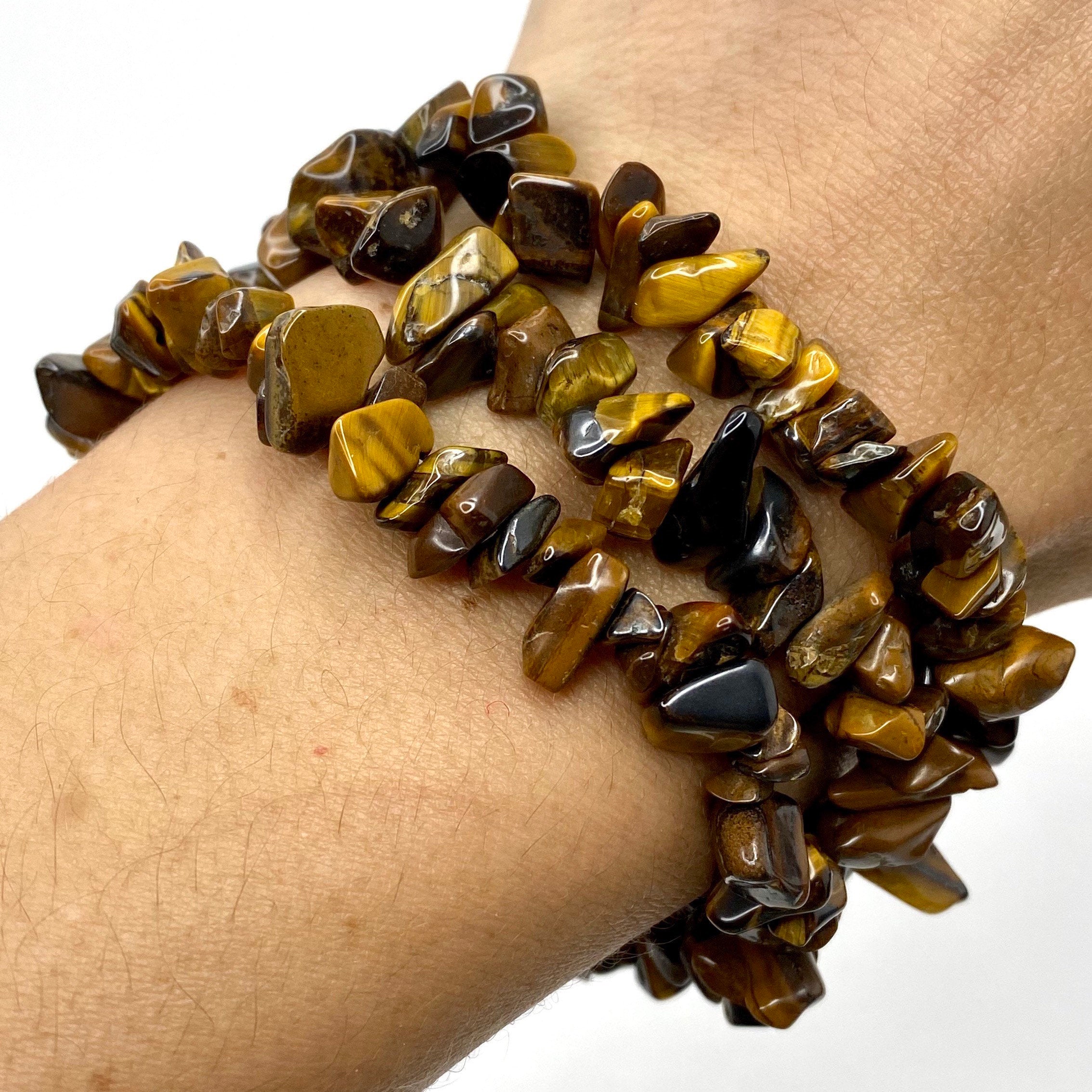 Tiger Eye Crystal Chip Bracelet: Beaded Gemstone Stretch Bracelet