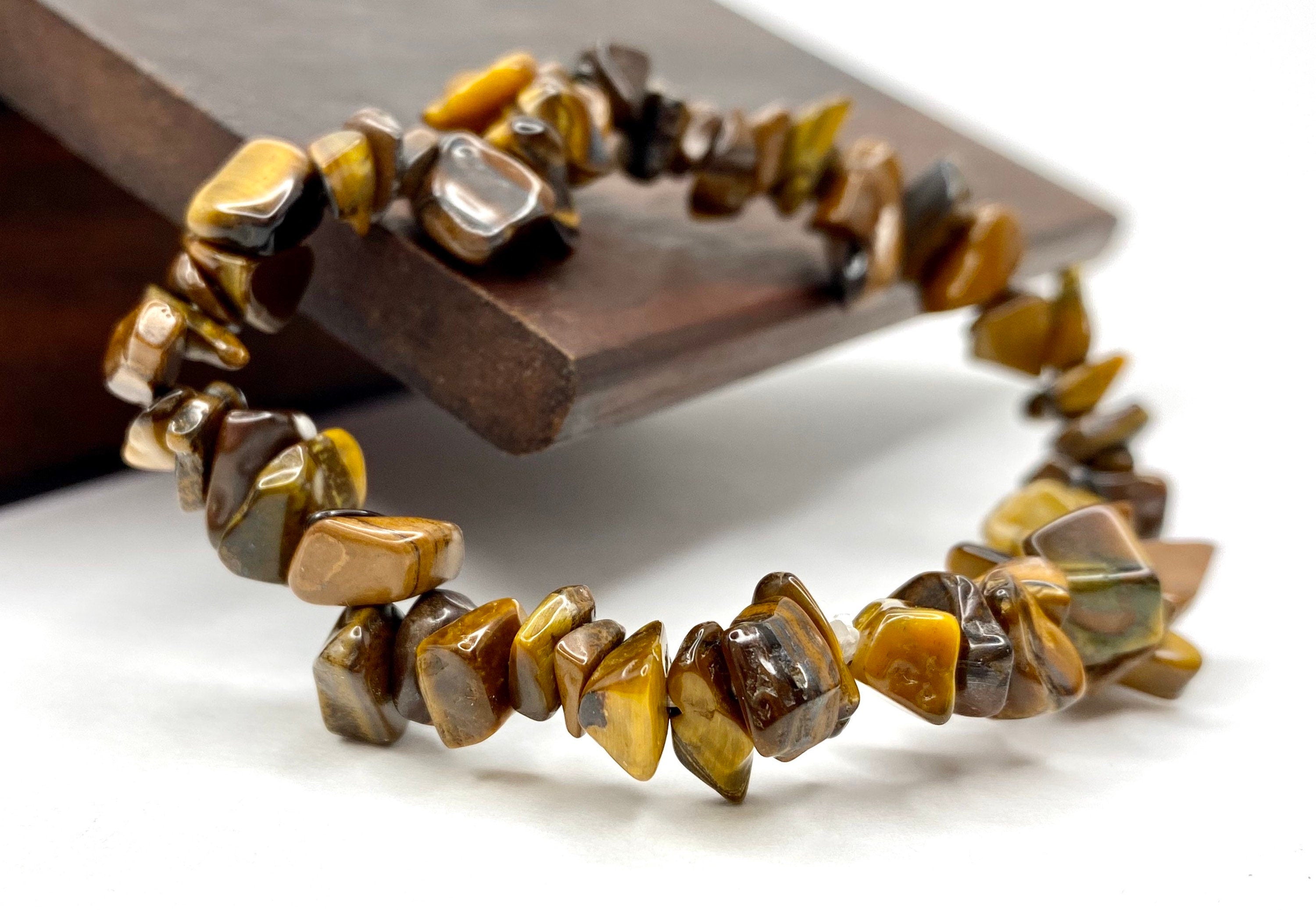 Tiger Eye Crystal Chip Bracelet: Beaded Gemstone Stretch Bracelet