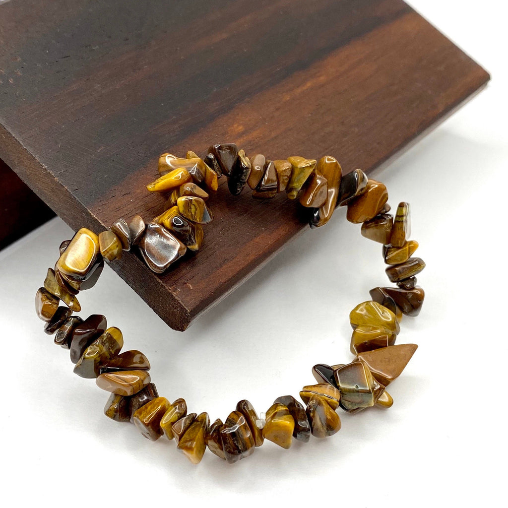 Tiger Eye Crystal Chip Bracelet: Beaded Gemstone Stretch Bracelet