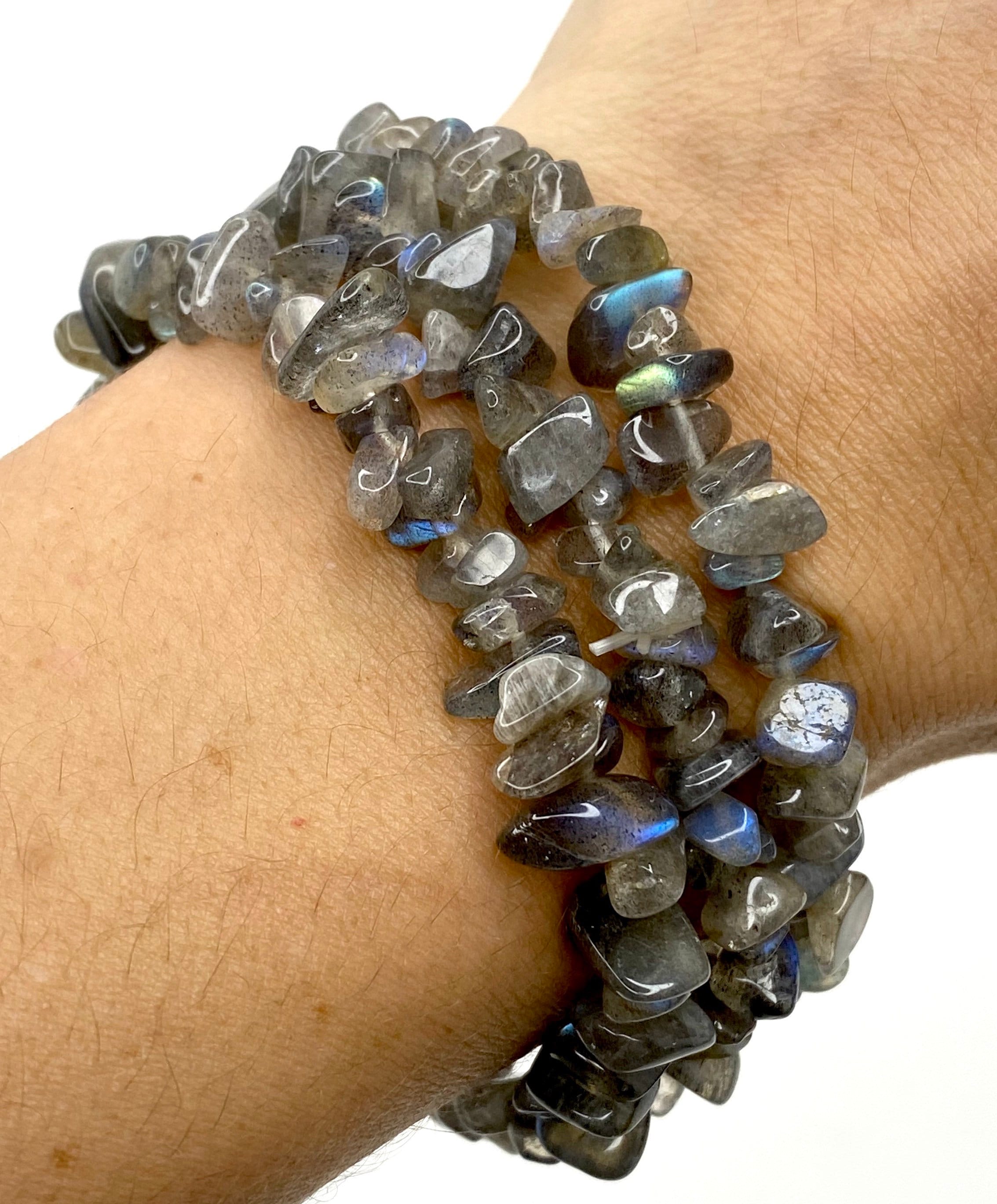Labradorite Crystal Chip Bracelet: Metaphysical Gemstone Stretch Bracelet