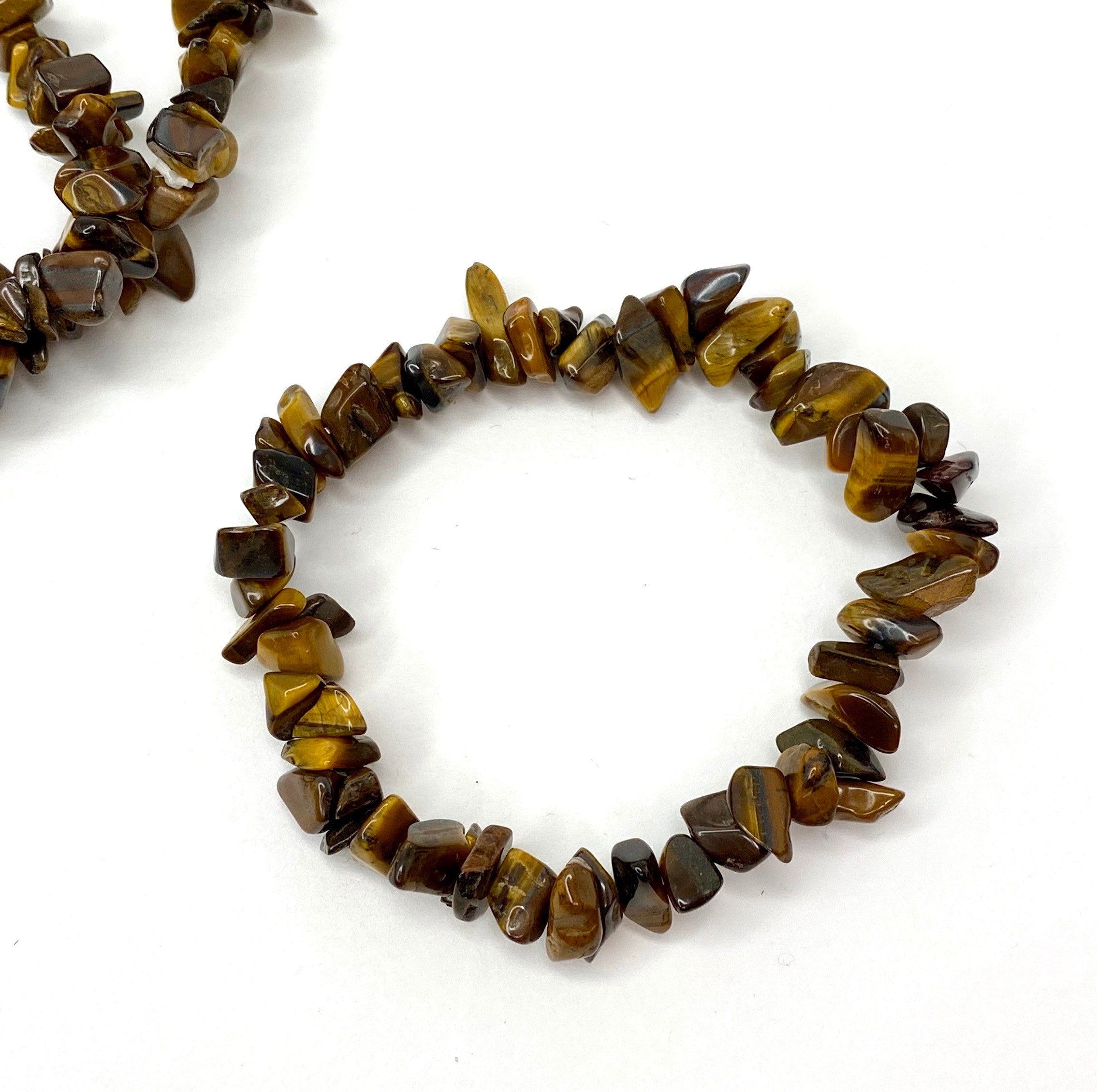 Tiger Eye Crystal Chip Bracelet: Beaded Gemstone Stretch Bracelet