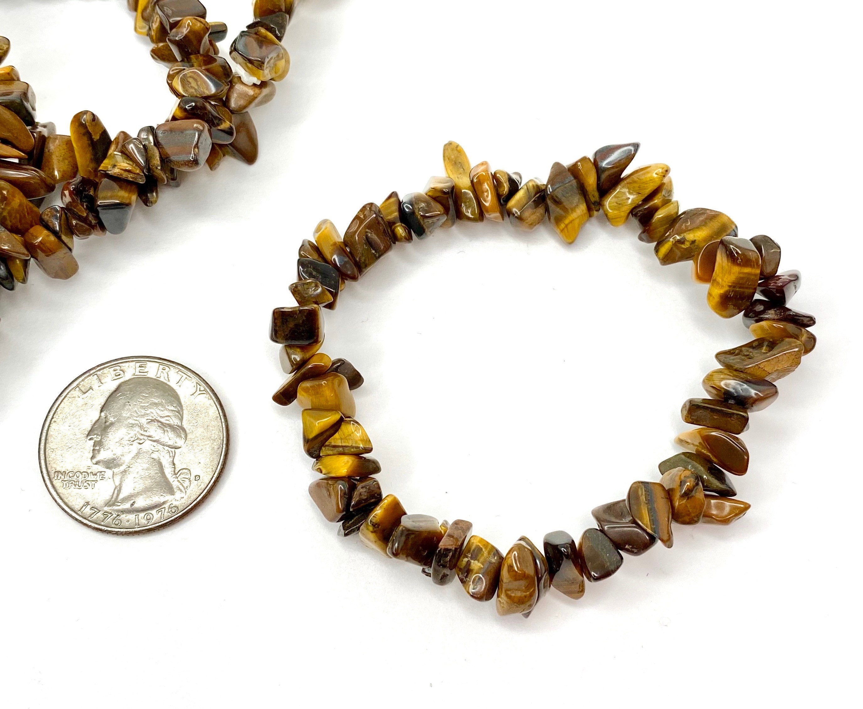 Tiger Eye Crystal Chip Bracelet: Beaded Gemstone Stretch Bracelet