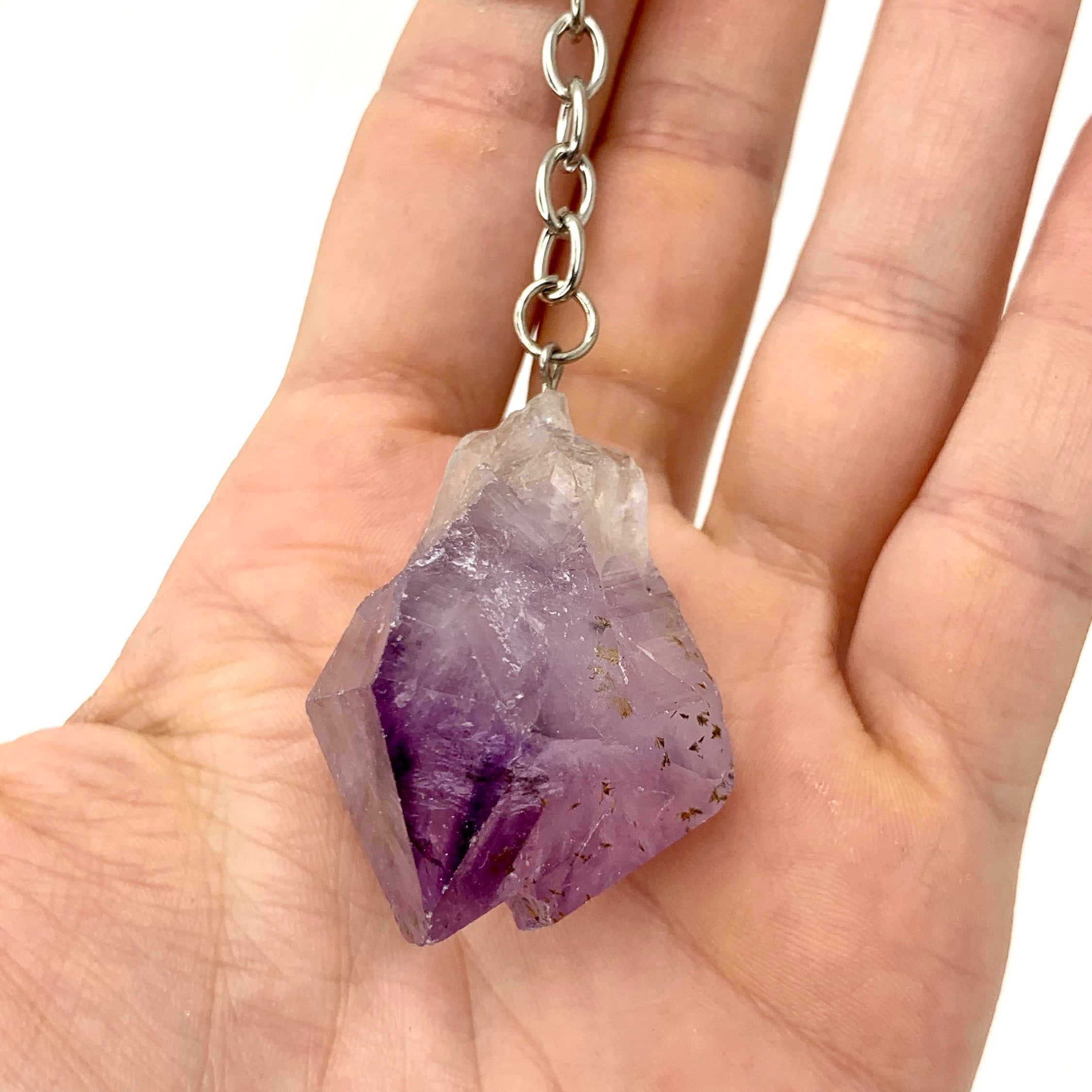 Raw Amethyst Point Crystal Keychain