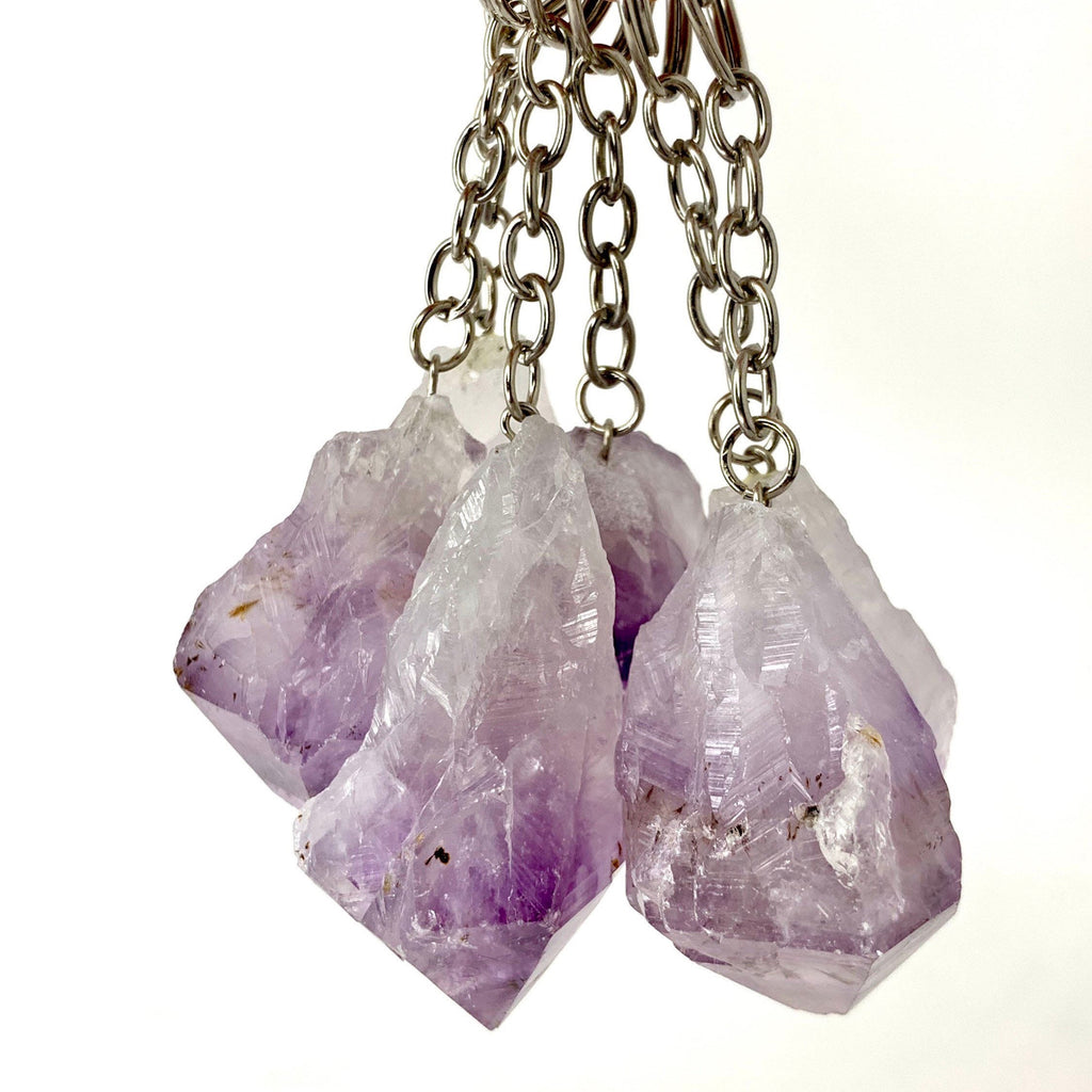 Raw Amethyst Point Crystal Keychain