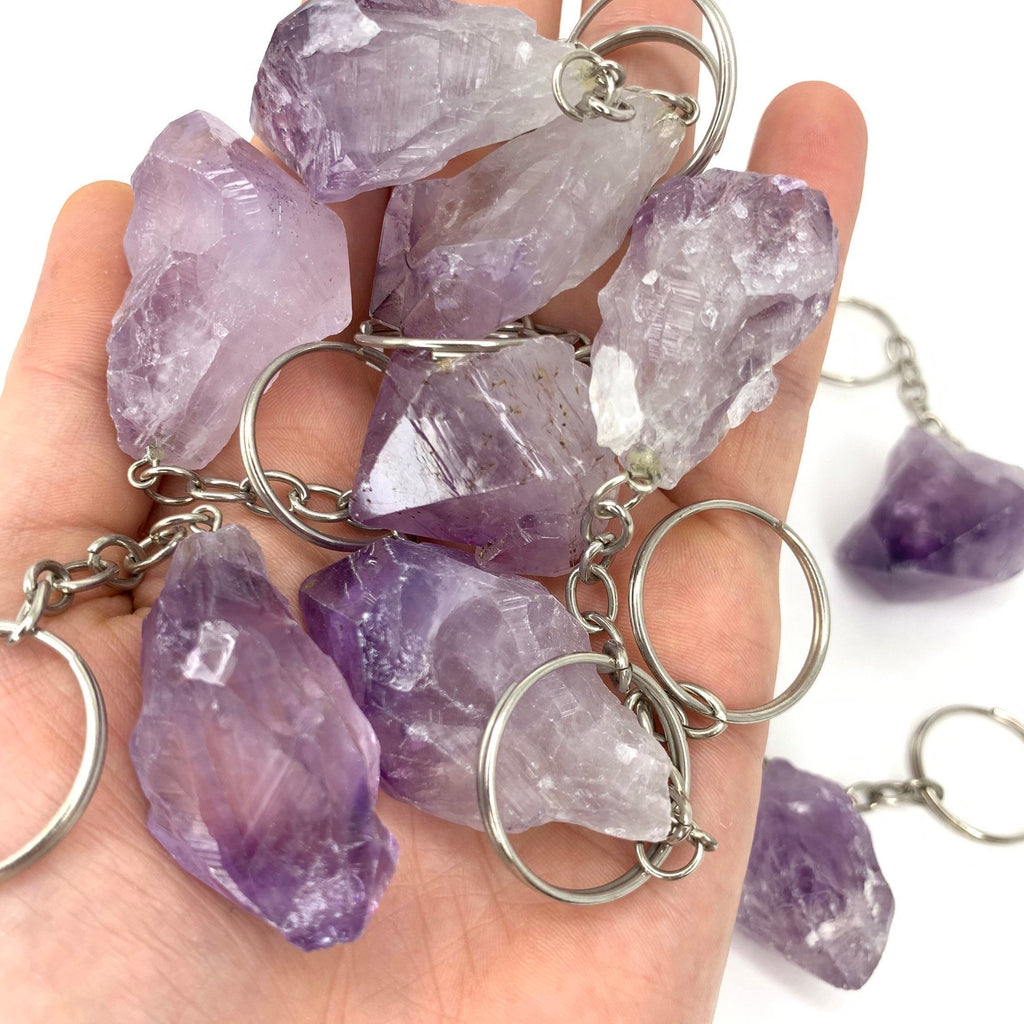 Raw Amethyst Point Crystal Keychain
