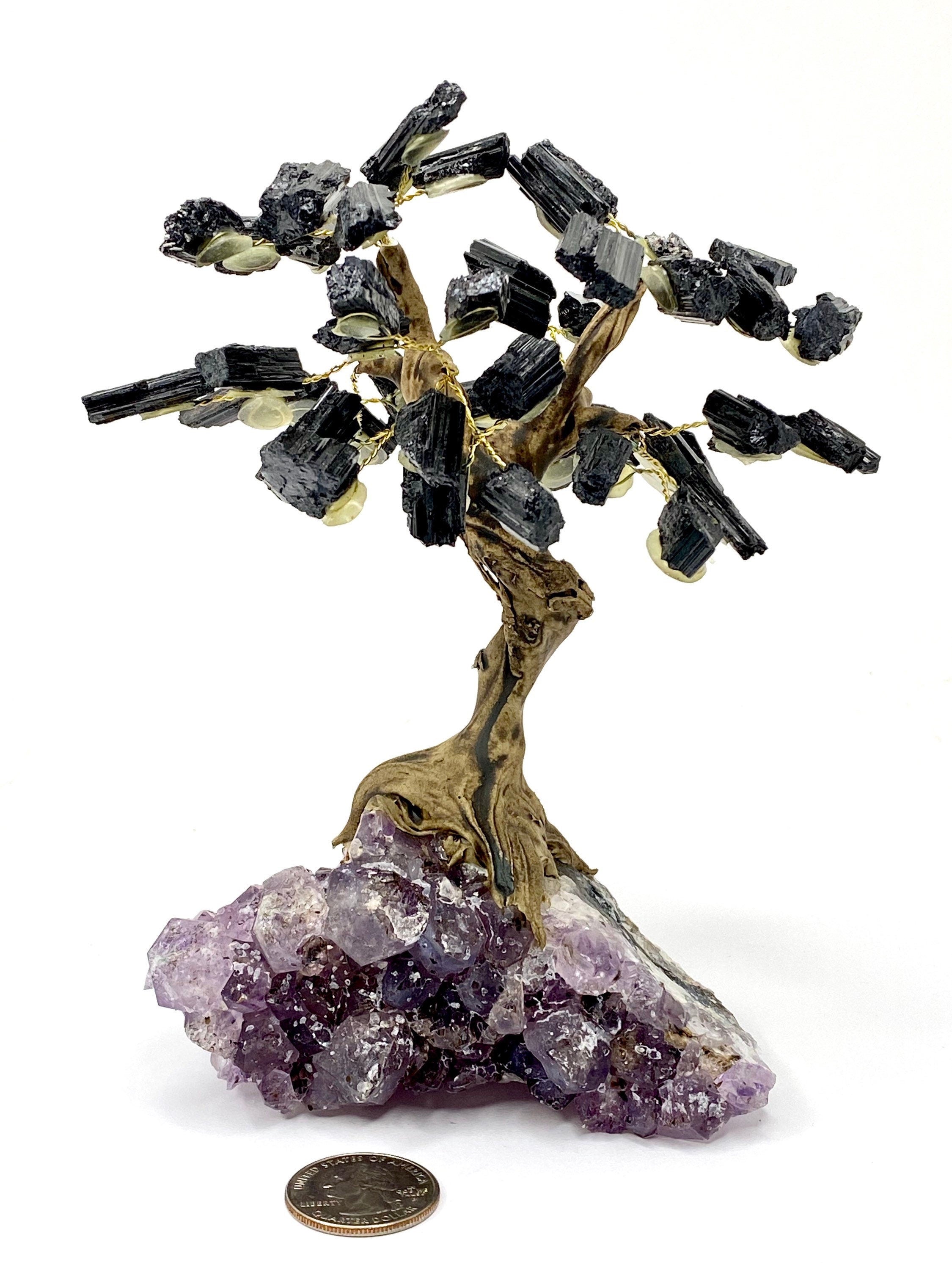 Black Tourmaline Bonsai Tree with Crystal Base: Crystal Healing