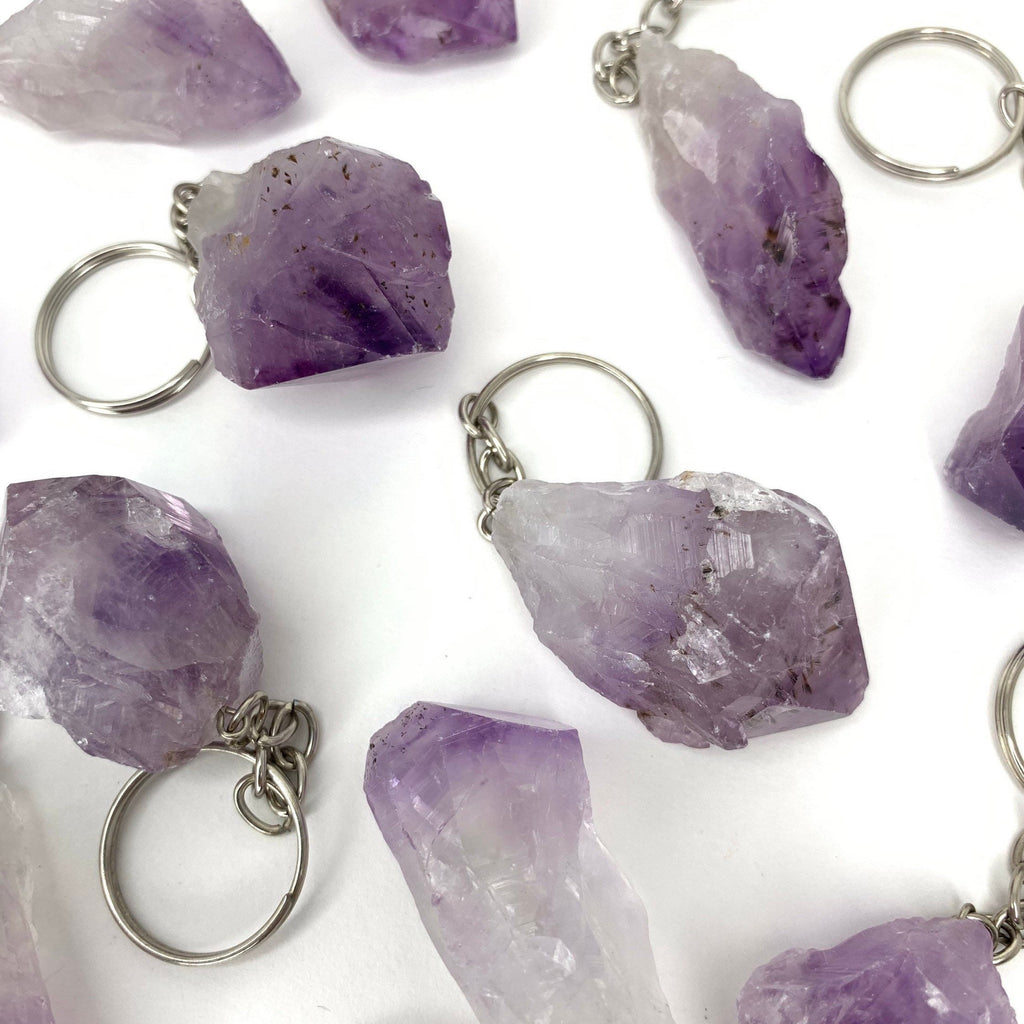 Raw Amethyst Point Crystal Keychain
