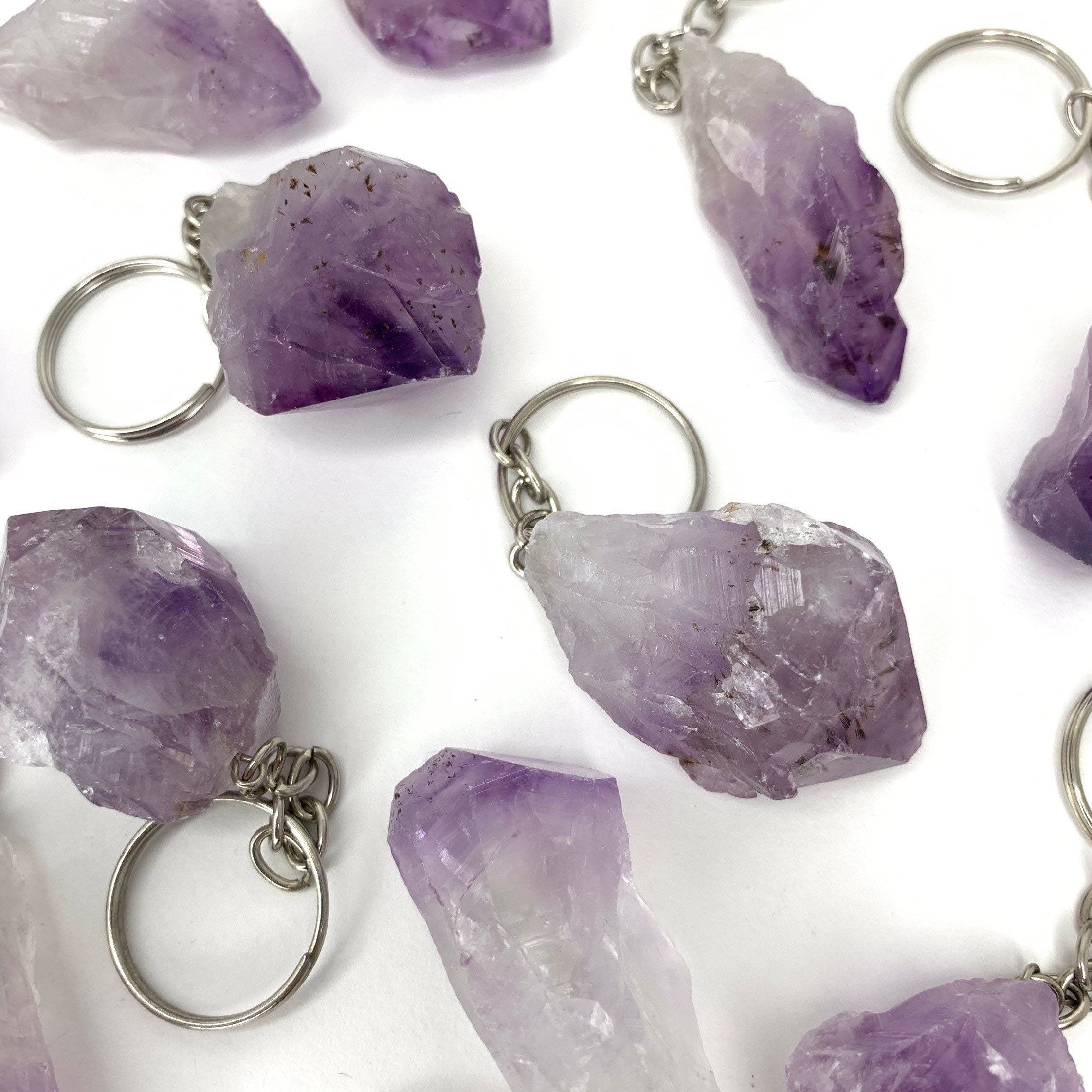 Raw Amethyst Point Crystal Keychain