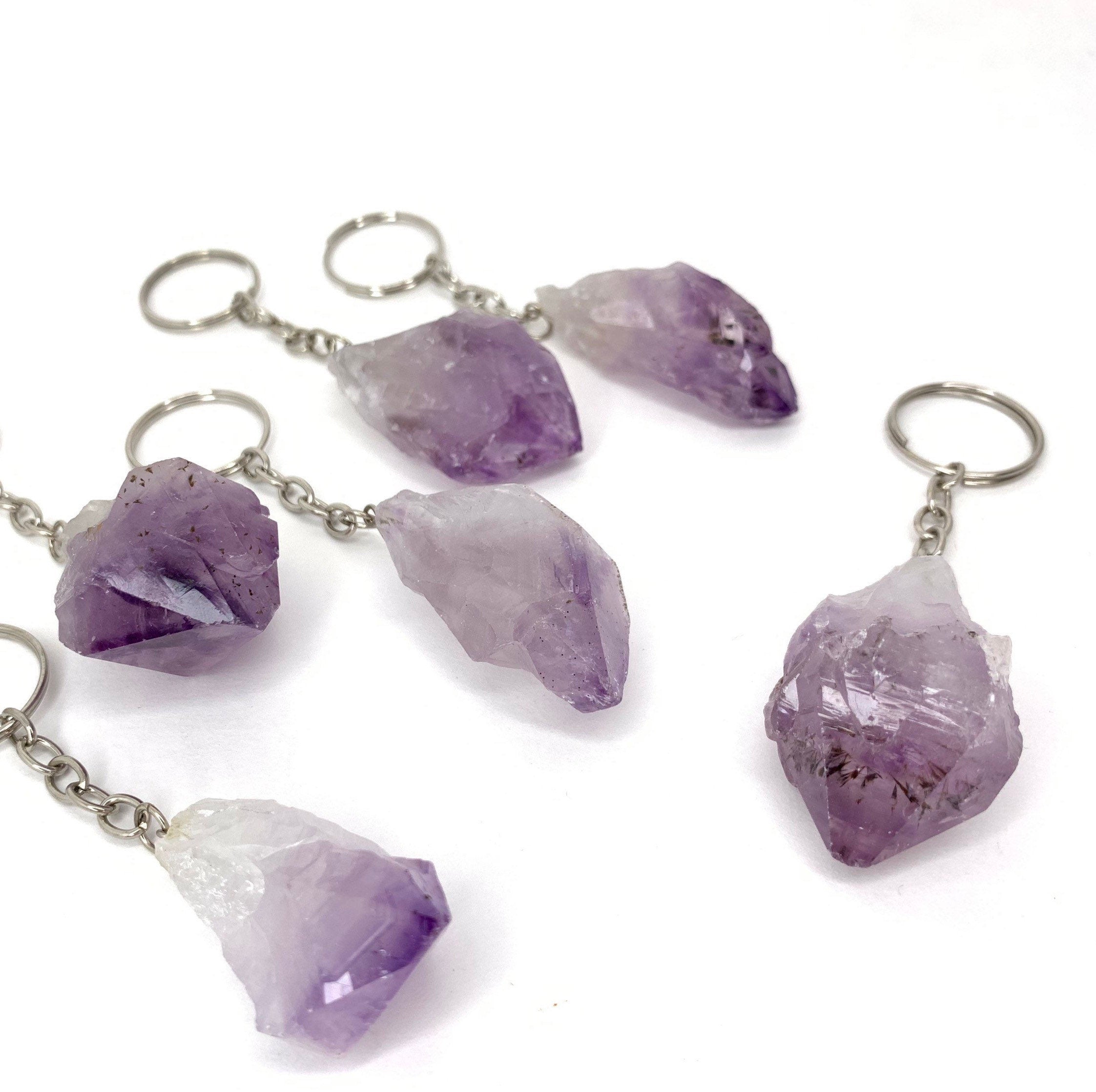Raw Amethyst Point Crystal Keychain