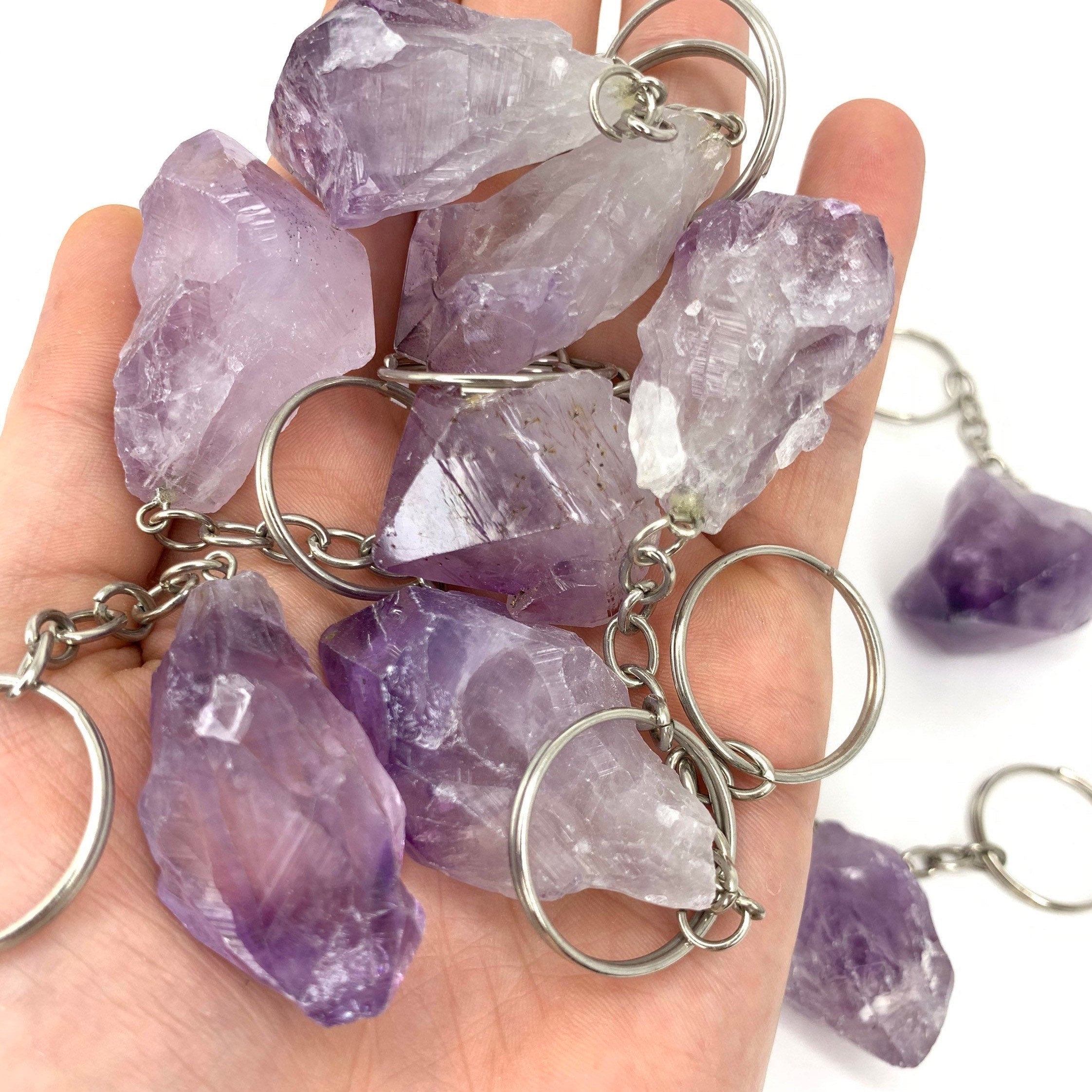 Raw Amethyst Point Crystal Keychain