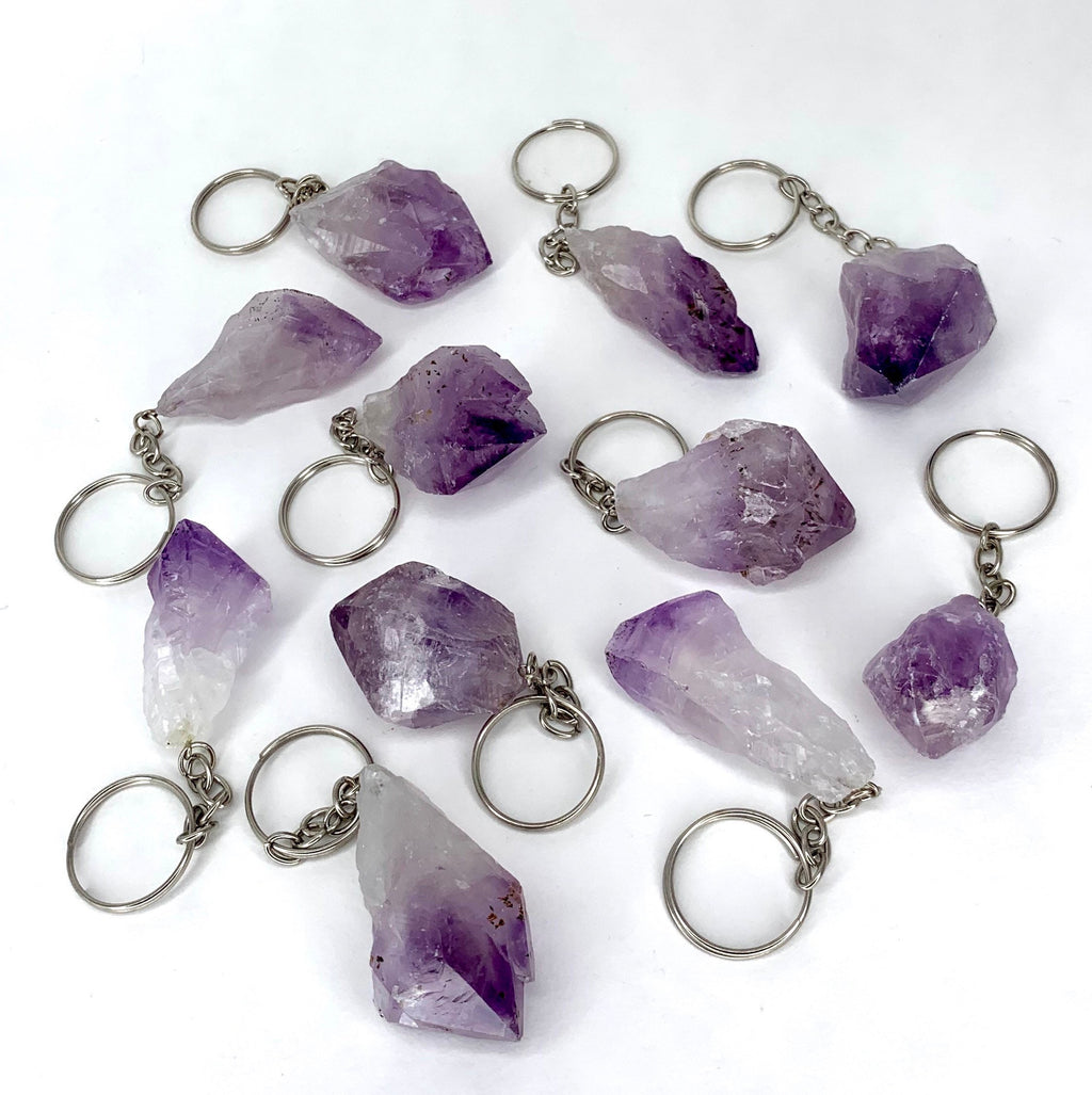 Raw Amethyst Point Crystal Keychain