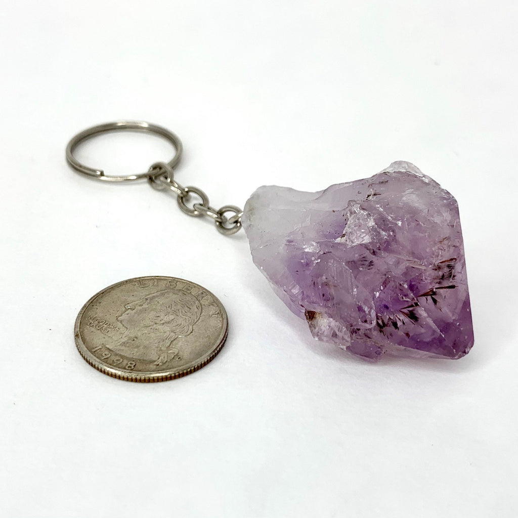 Raw Amethyst Point Crystal Keychain