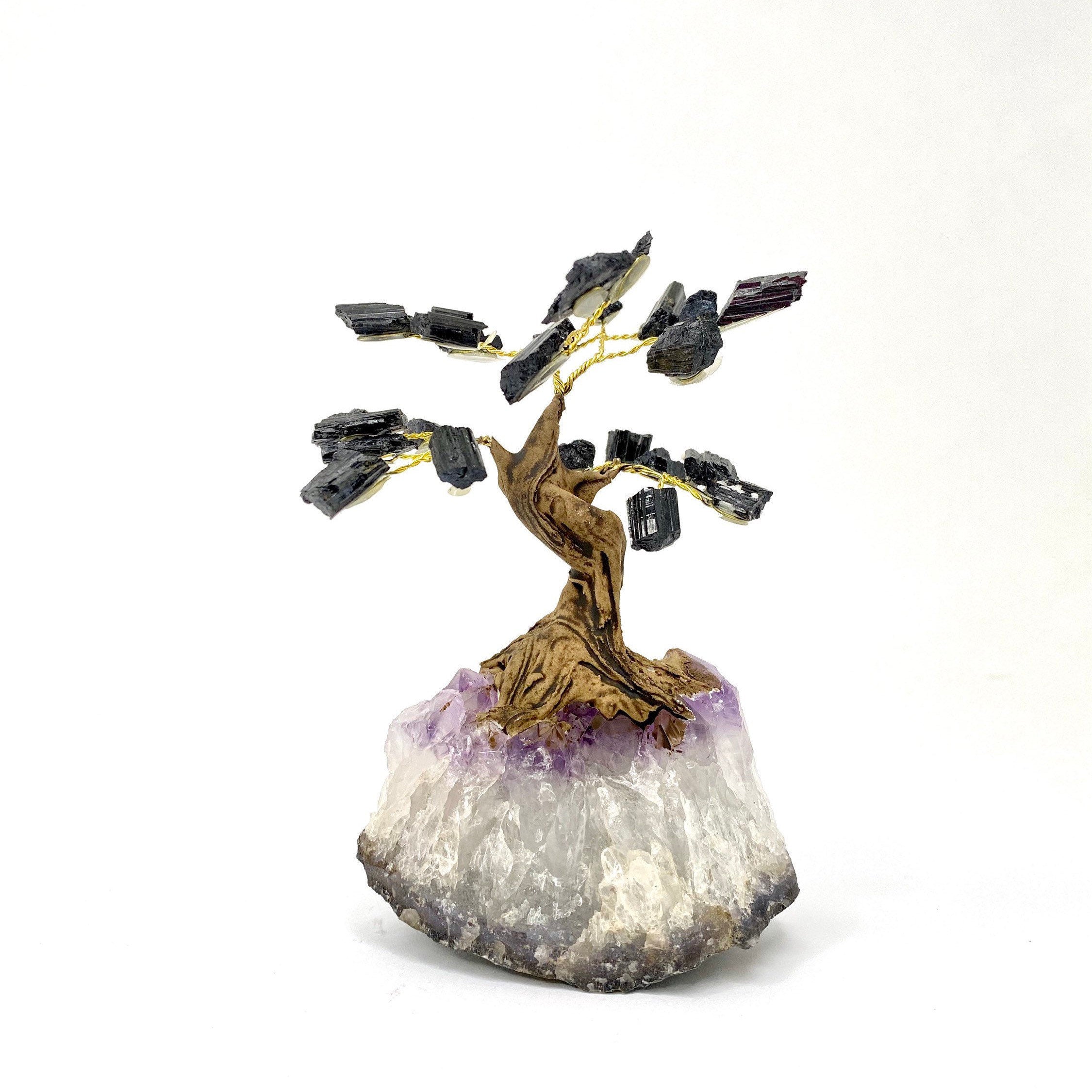 Black Tourmaline Bonsai Tree with Crystal Base: Crystal Healing
