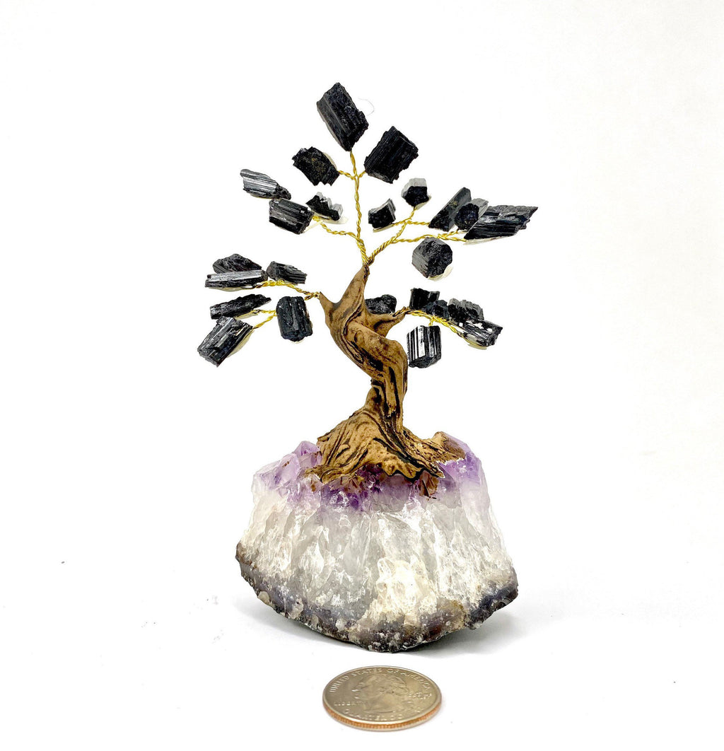 Black Tourmaline Bonsai Tree with Crystal Base: Crystal Healing