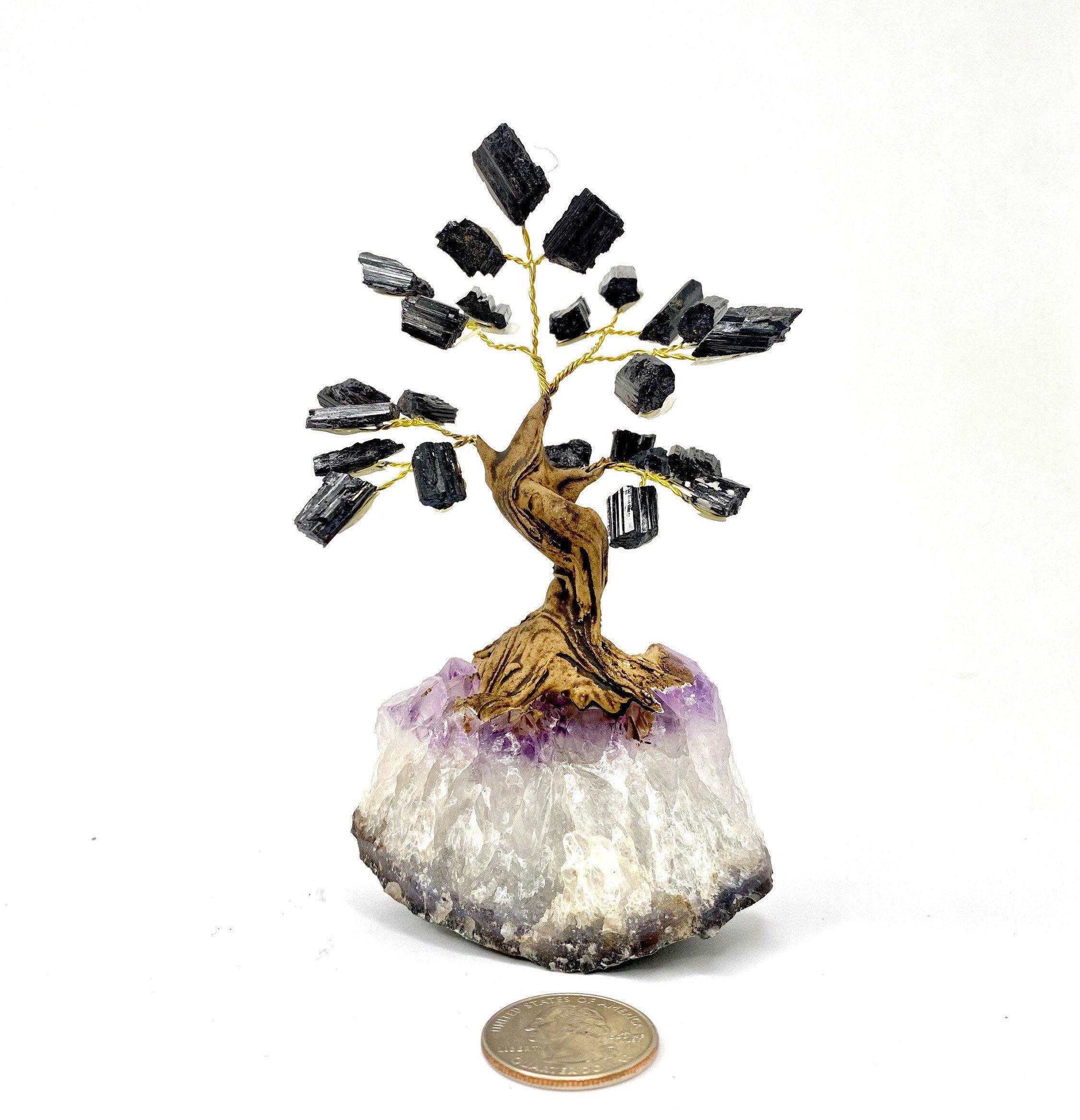 Black Tourmaline Bonsai Tree with Crystal Base: Crystal Healing
