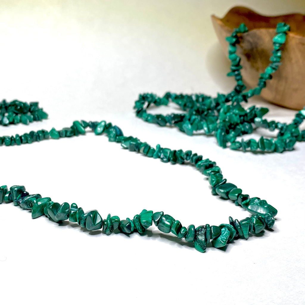 Malachite Long Crystal Necklace, 36" Green Gemstone Chips Necklace