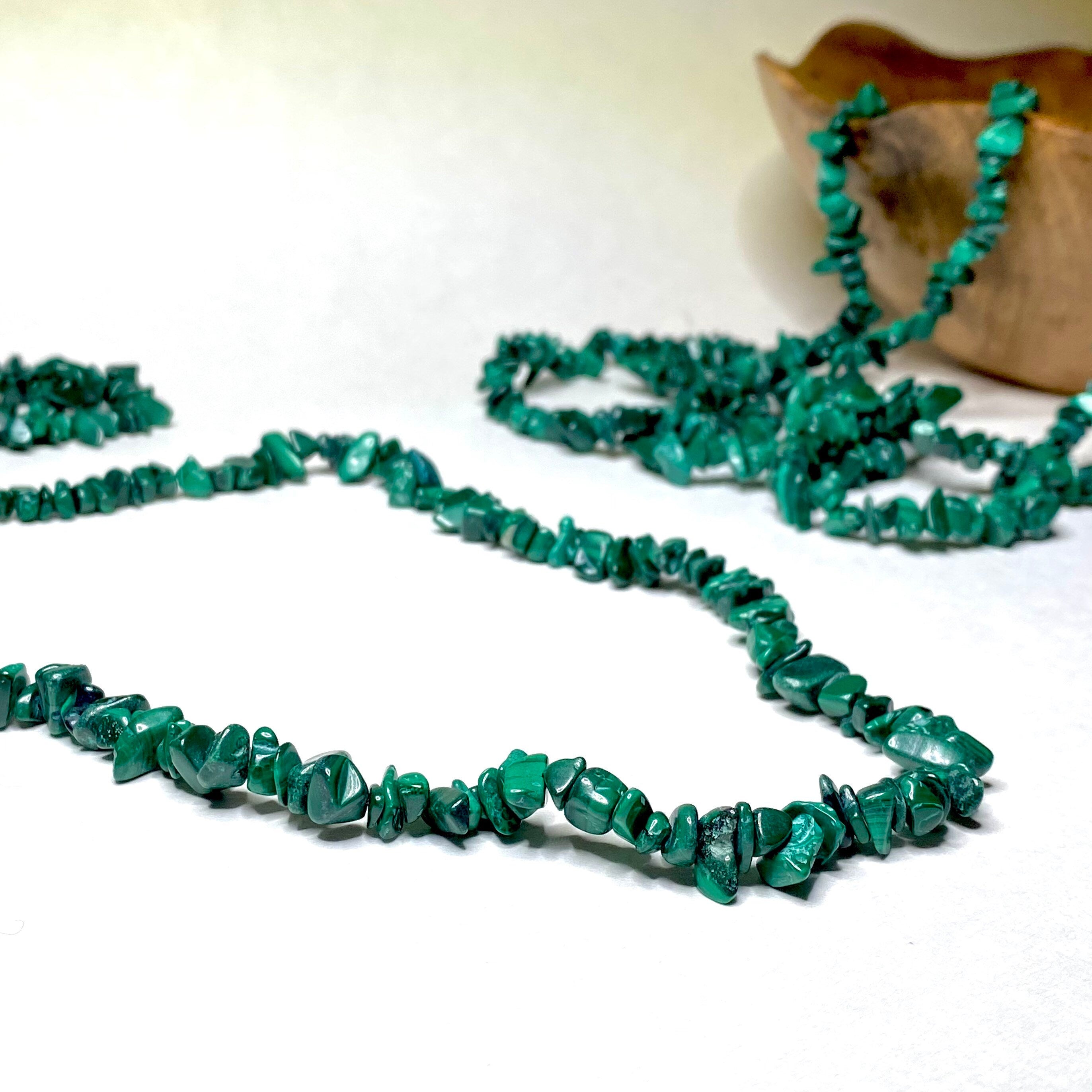 Malachite Long Crystal Necklace, 36" Green Gemstone Chips Necklace