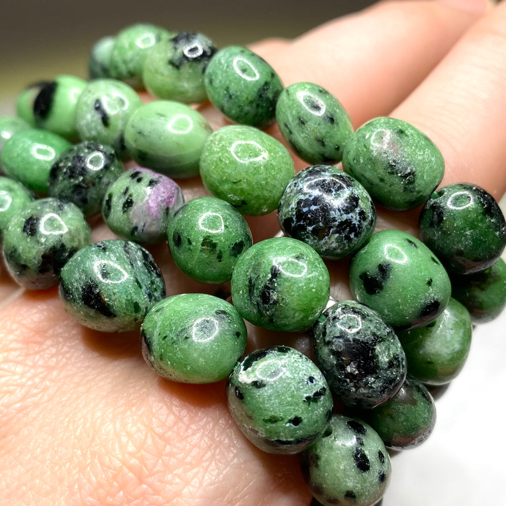 Ruby Zoisite Crystal Bracelet, Tumbled Gemstone Beaded Bracelet