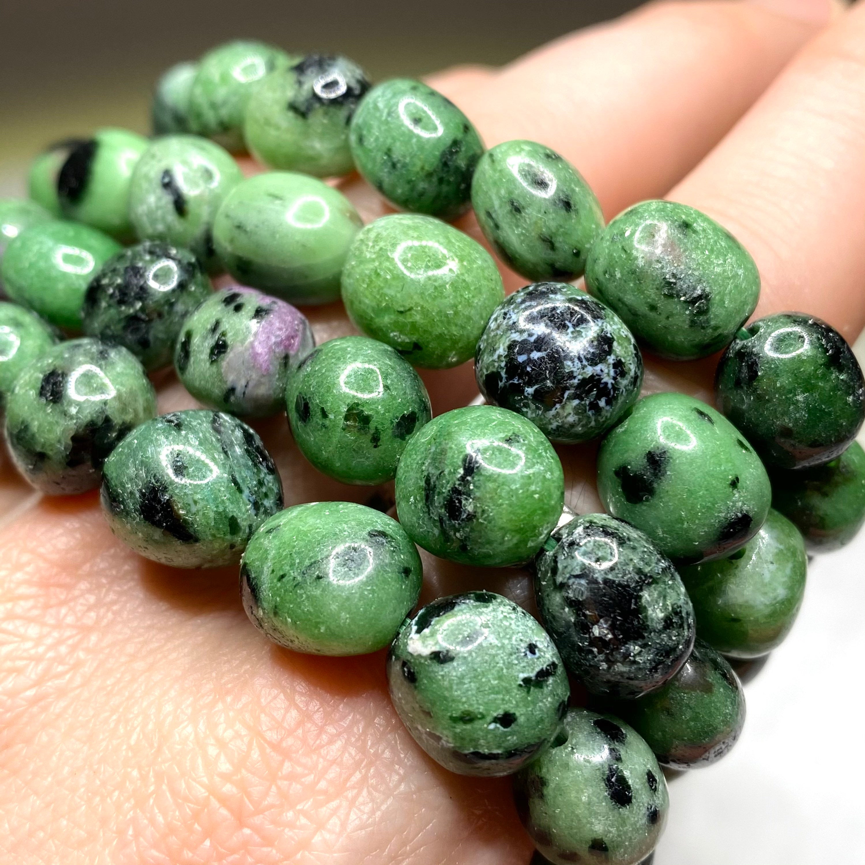 Ruby Zoisite Crystal Bracelet, Tumbled Gemstone Beaded Bracelet