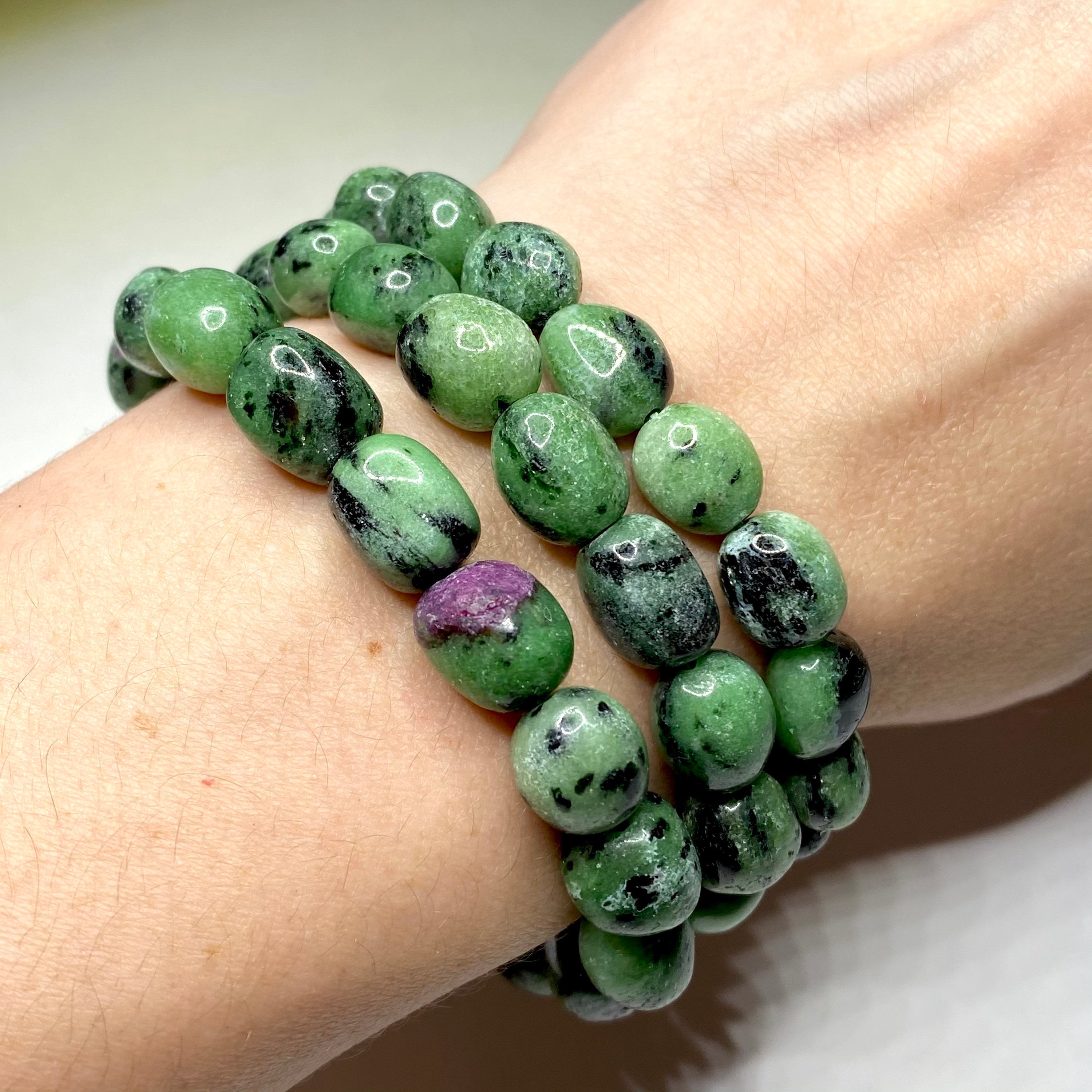 Ruby Zoisite Crystal Bracelet, Tumbled Gemstone Beaded Bracelet