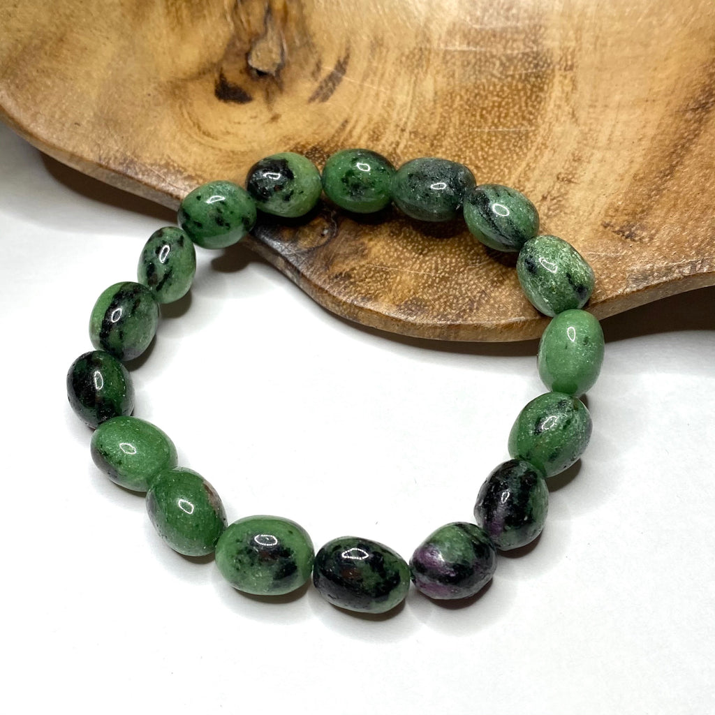 Ruby Zoisite Crystal Bracelet, Tumbled Gemstone Beaded Bracelet