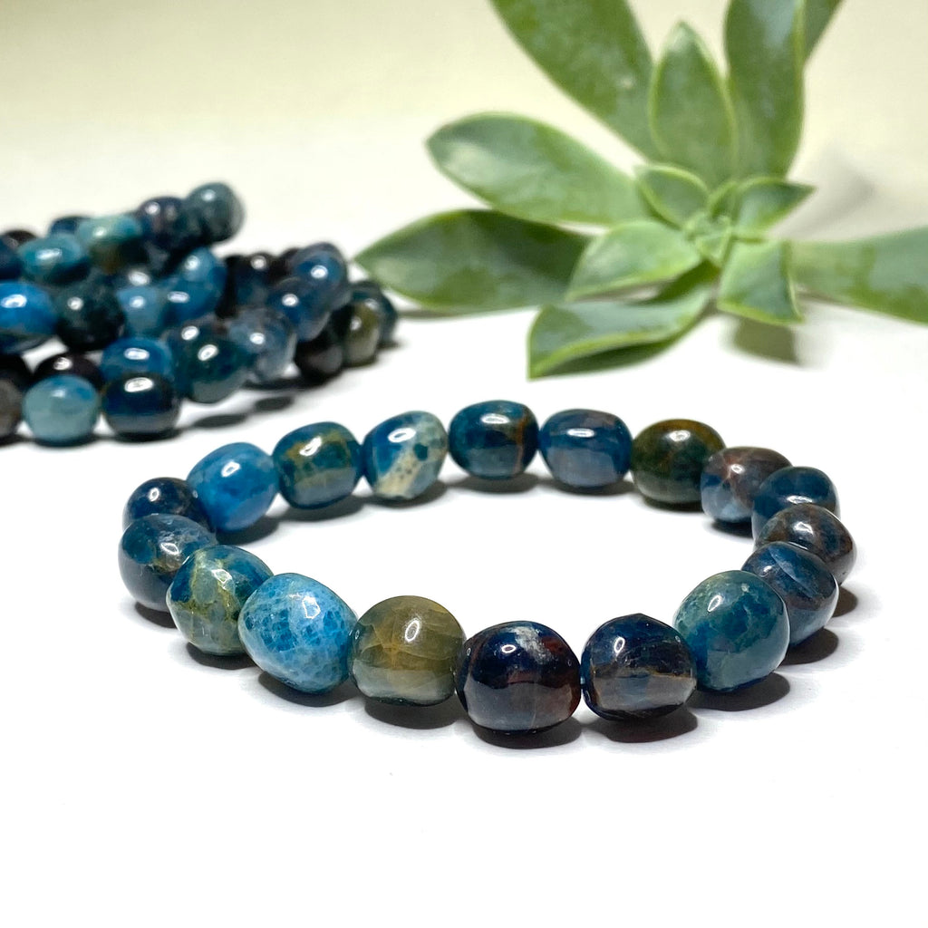 Blue Apatite Crystal Bracelet: 8mm Gemstone Beaded Stretch Bracelet