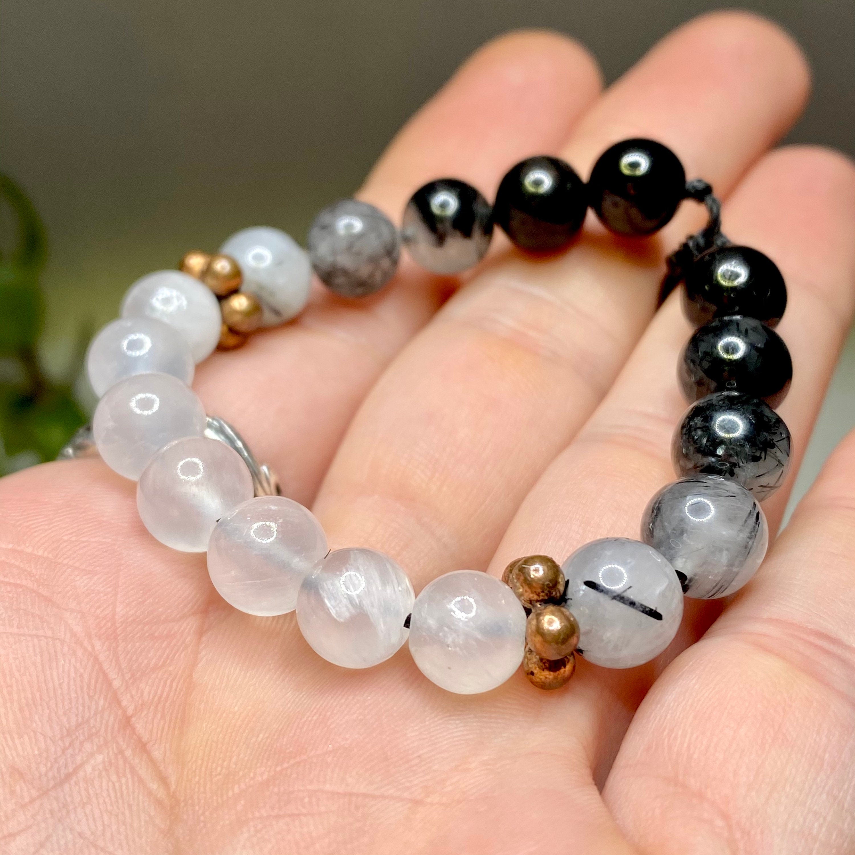 Black Tourmaline and Selenite Crystal Bracelet