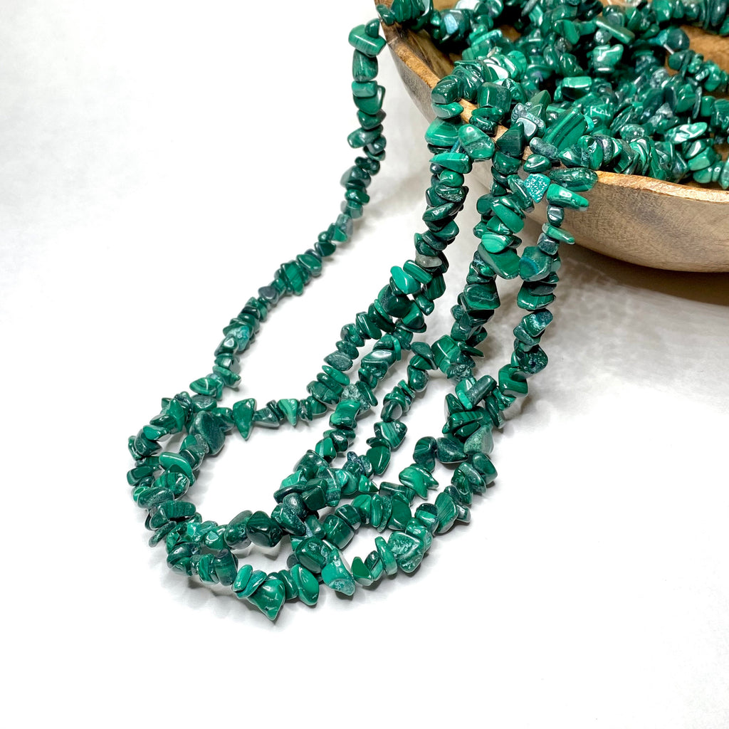 Malachite Long Crystal Necklace, 36" Green Gemstone Chips Necklace