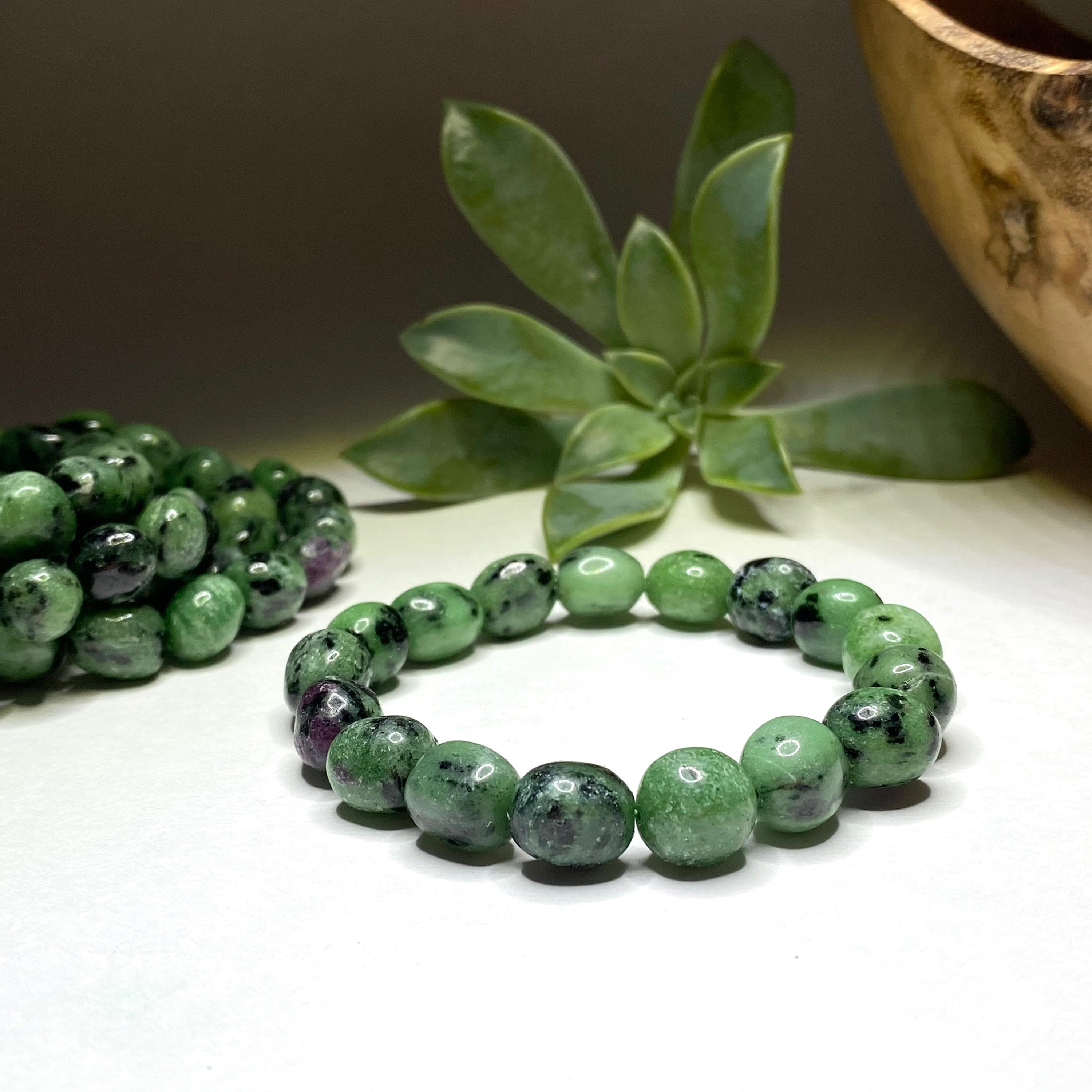 Ruby Zoisite Crystal Bracelet, Tumbled Gemstone Beaded Bracelet