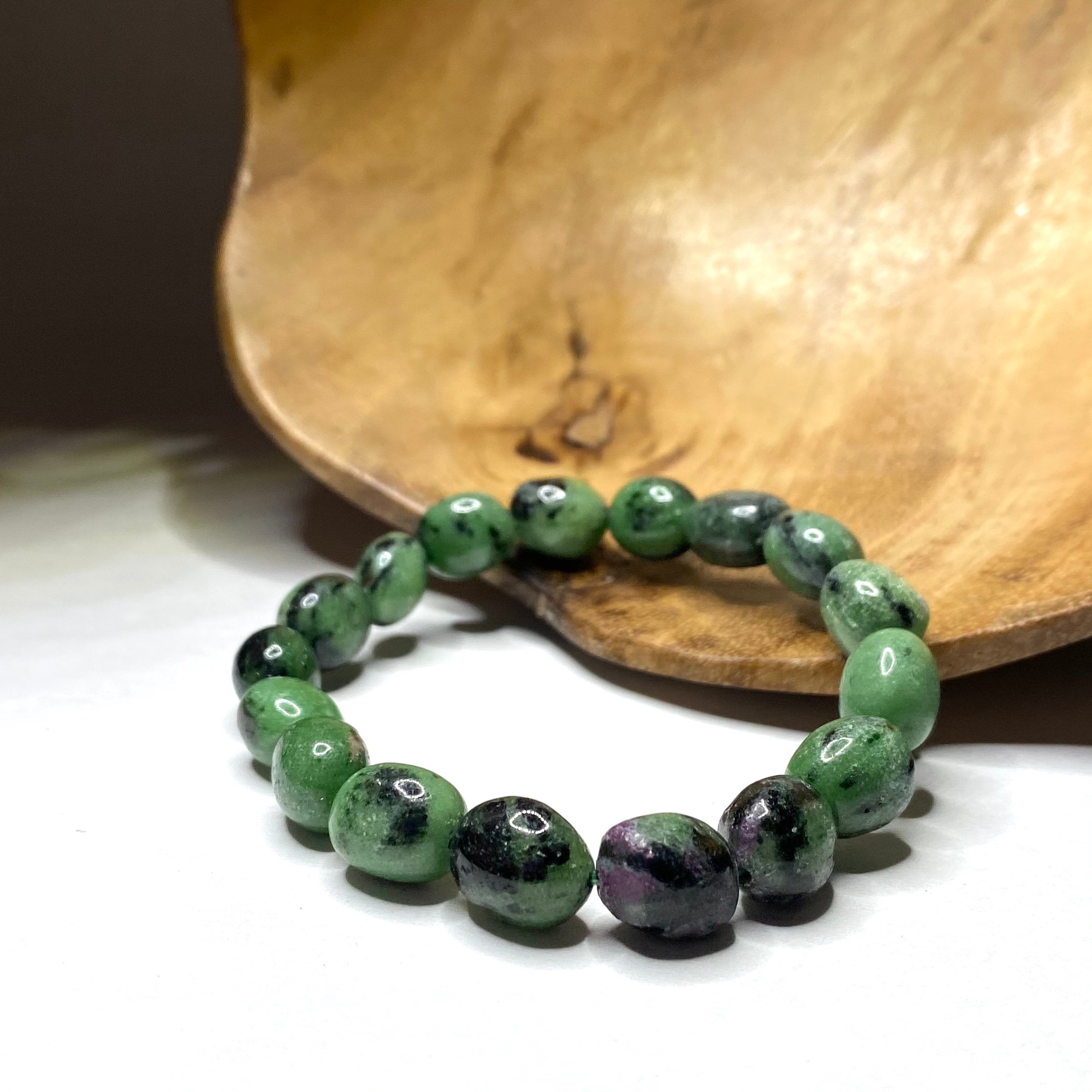 Ruby Zoisite Crystal Bracelet, Tumbled Gemstone Beaded Bracelet