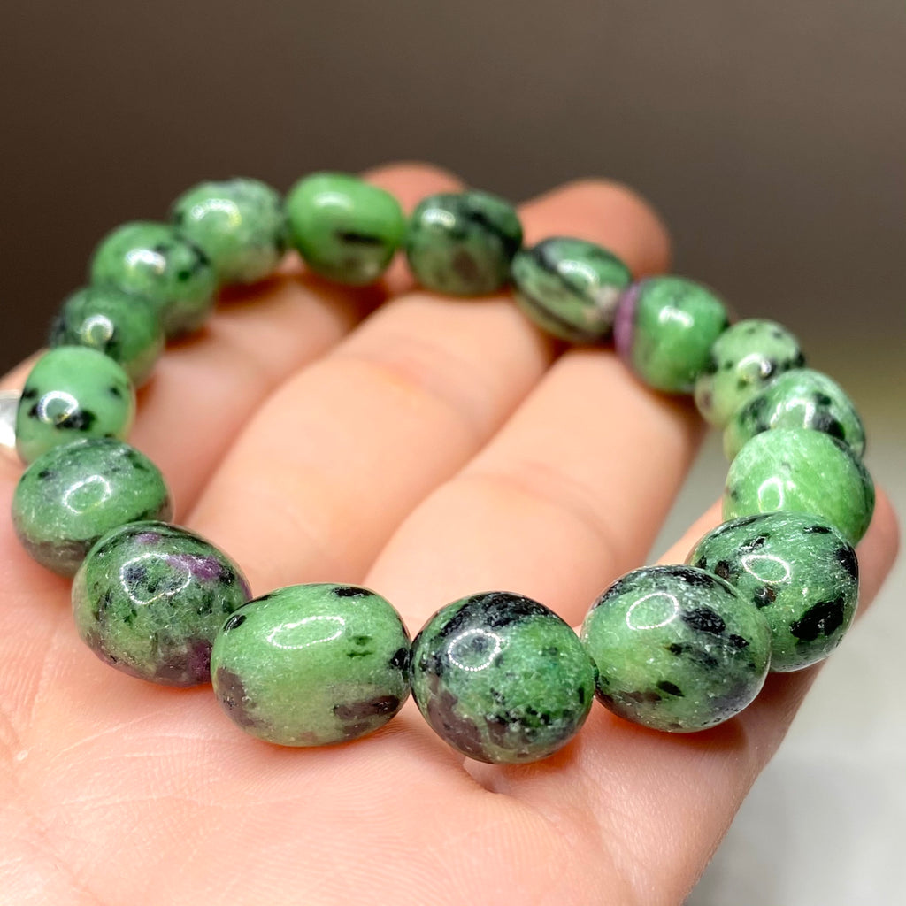 Ruby Zoisite Crystal Bracelet, Tumbled Gemstone Beaded Bracelet