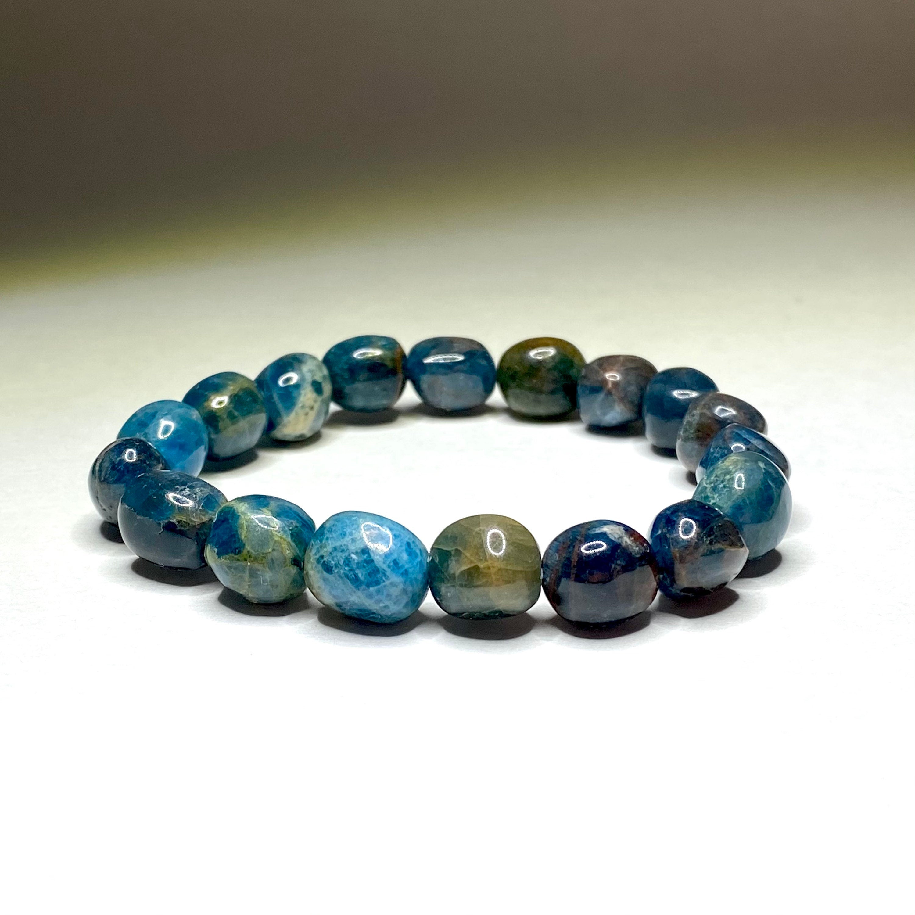 Blue Apatite Crystal Bracelet: 8mm Gemstone Beaded Stretch Bracelet
