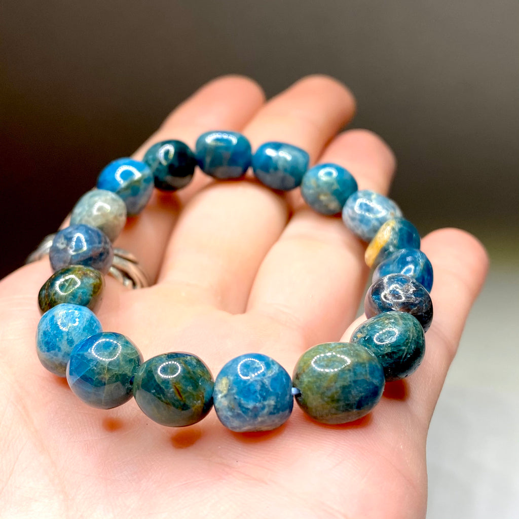 Blue Apatite Crystal Bracelet: 8mm Gemstone Beaded Stretch Bracelet