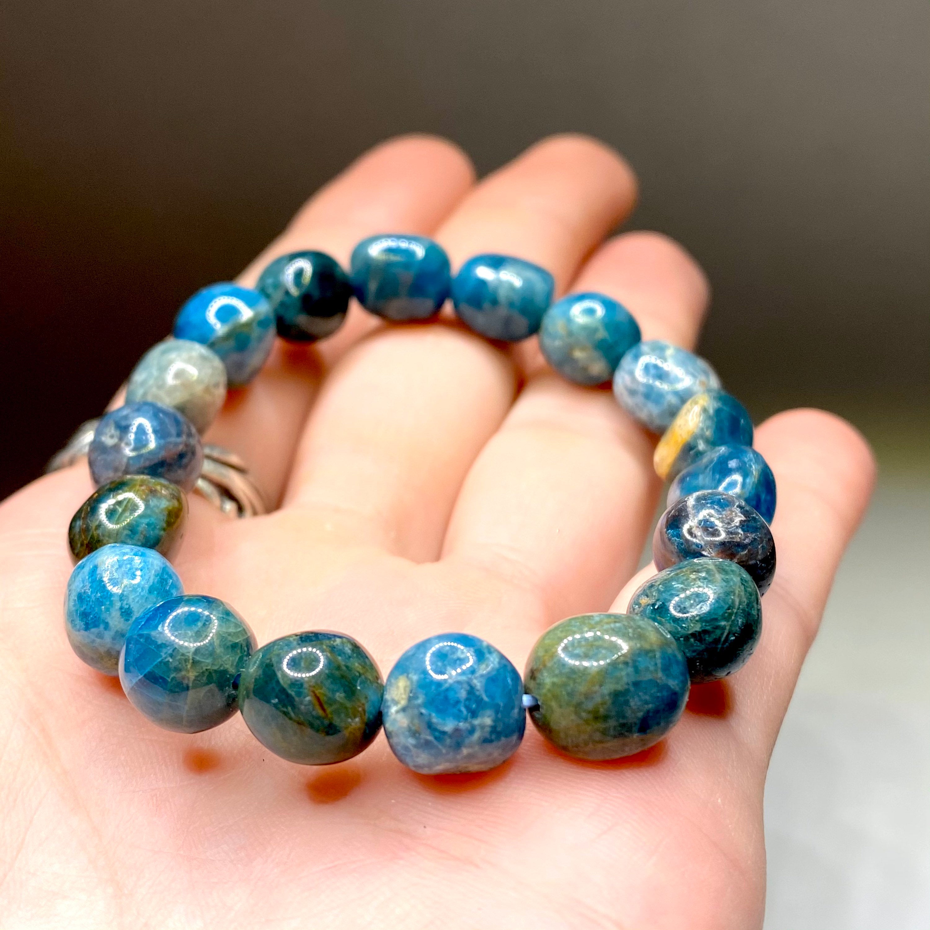 Blue Apatite Crystal Bracelet: 8mm Gemstone Beaded Stretch Bracelet