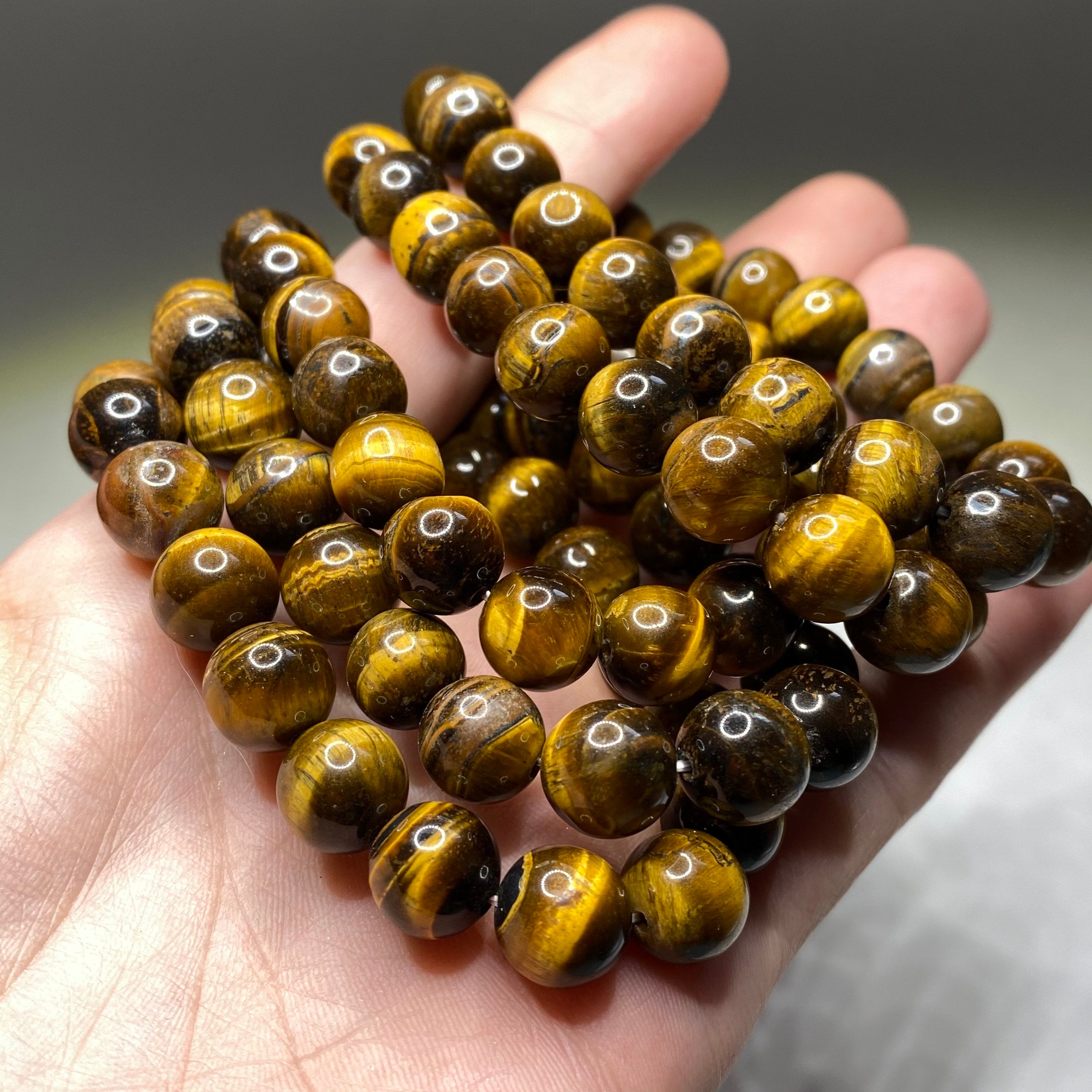 Tigers Eye Crystal Bracelet: Round Gemstone Beaded Bracelet