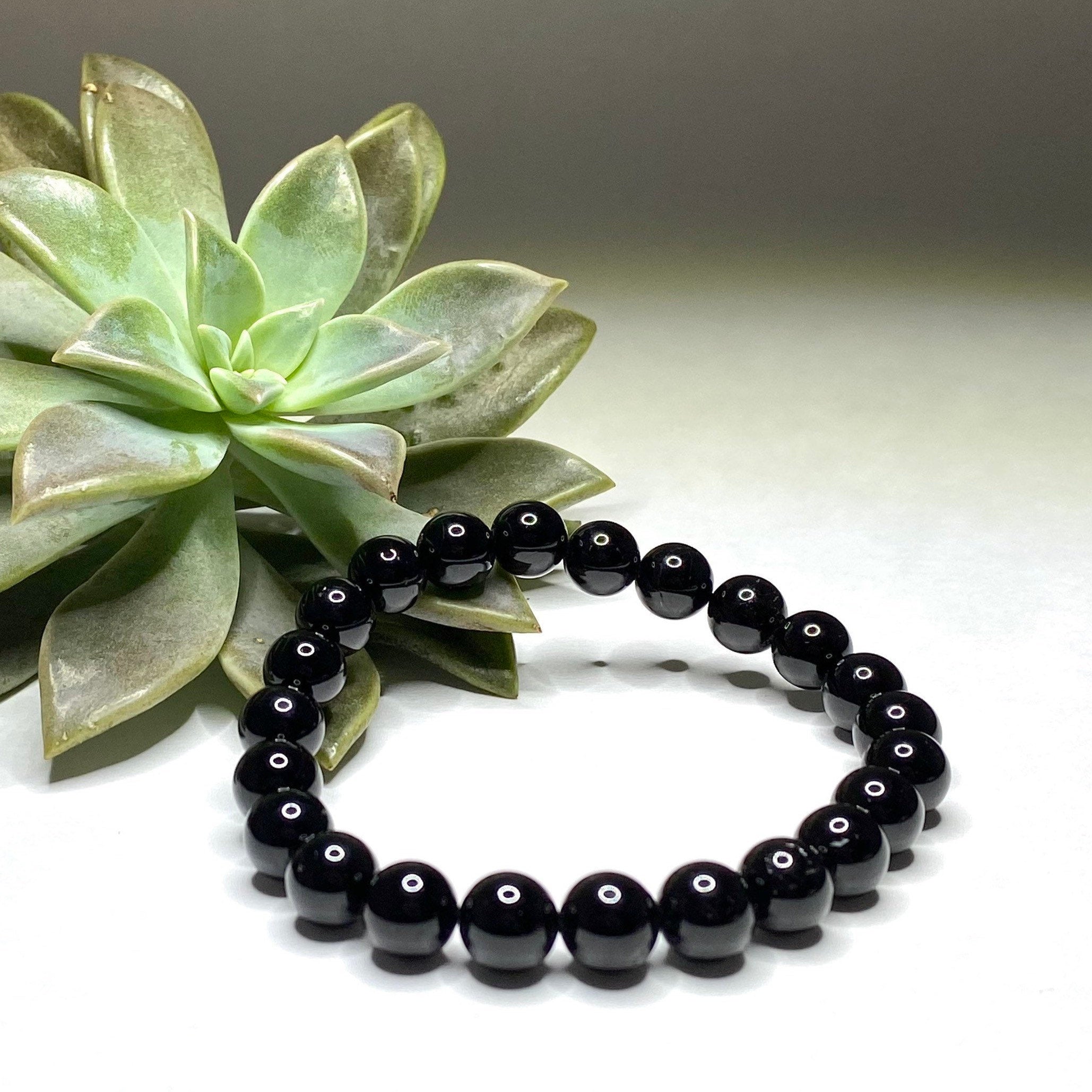 Black Tourmaline Crystal Bracelet - Handmade Gemstone Beaded Bracelet 4mm, 6mm, 8mm