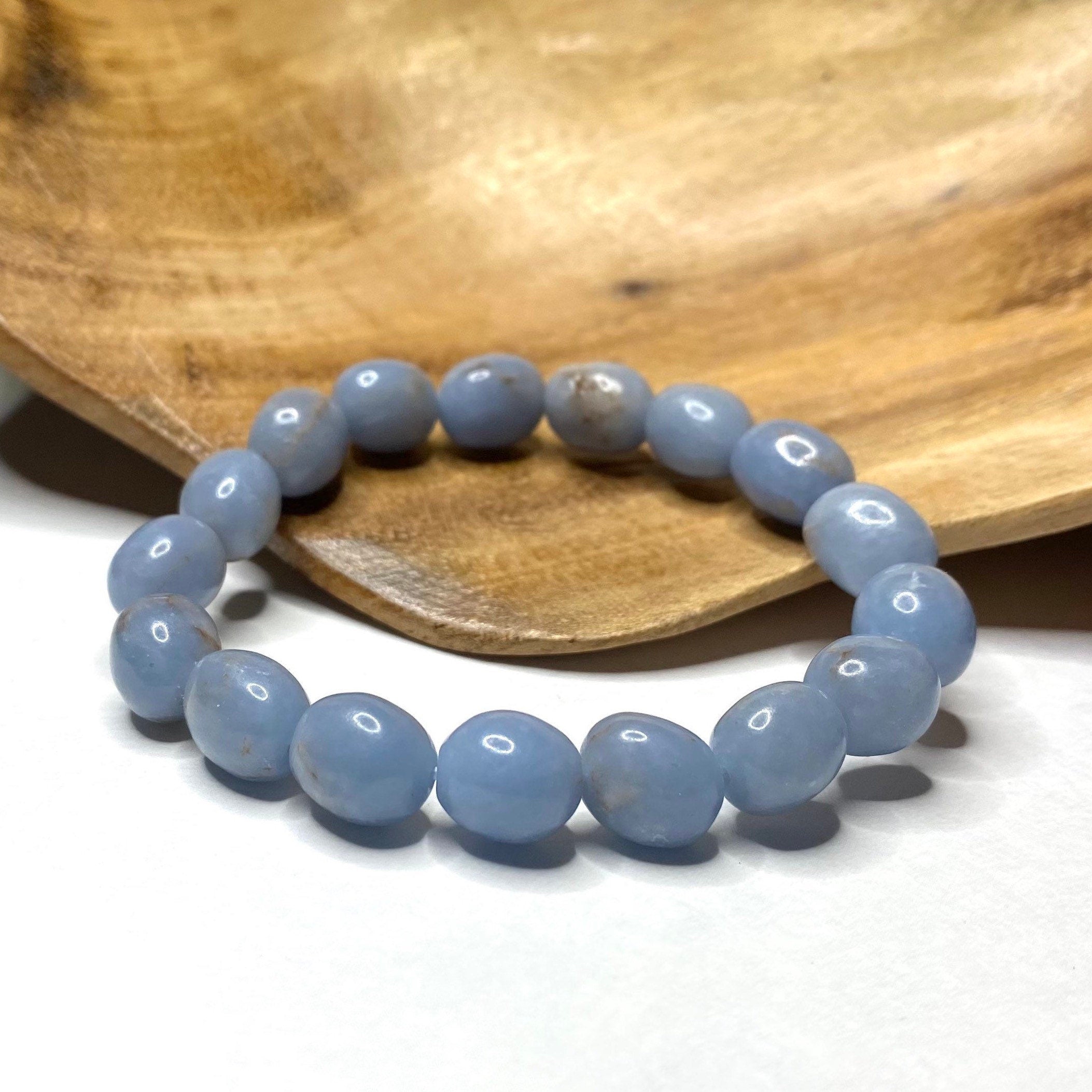 Angelite Crystal Bracelet: 8mm Handmade Tumbled Gemstone Bracelet