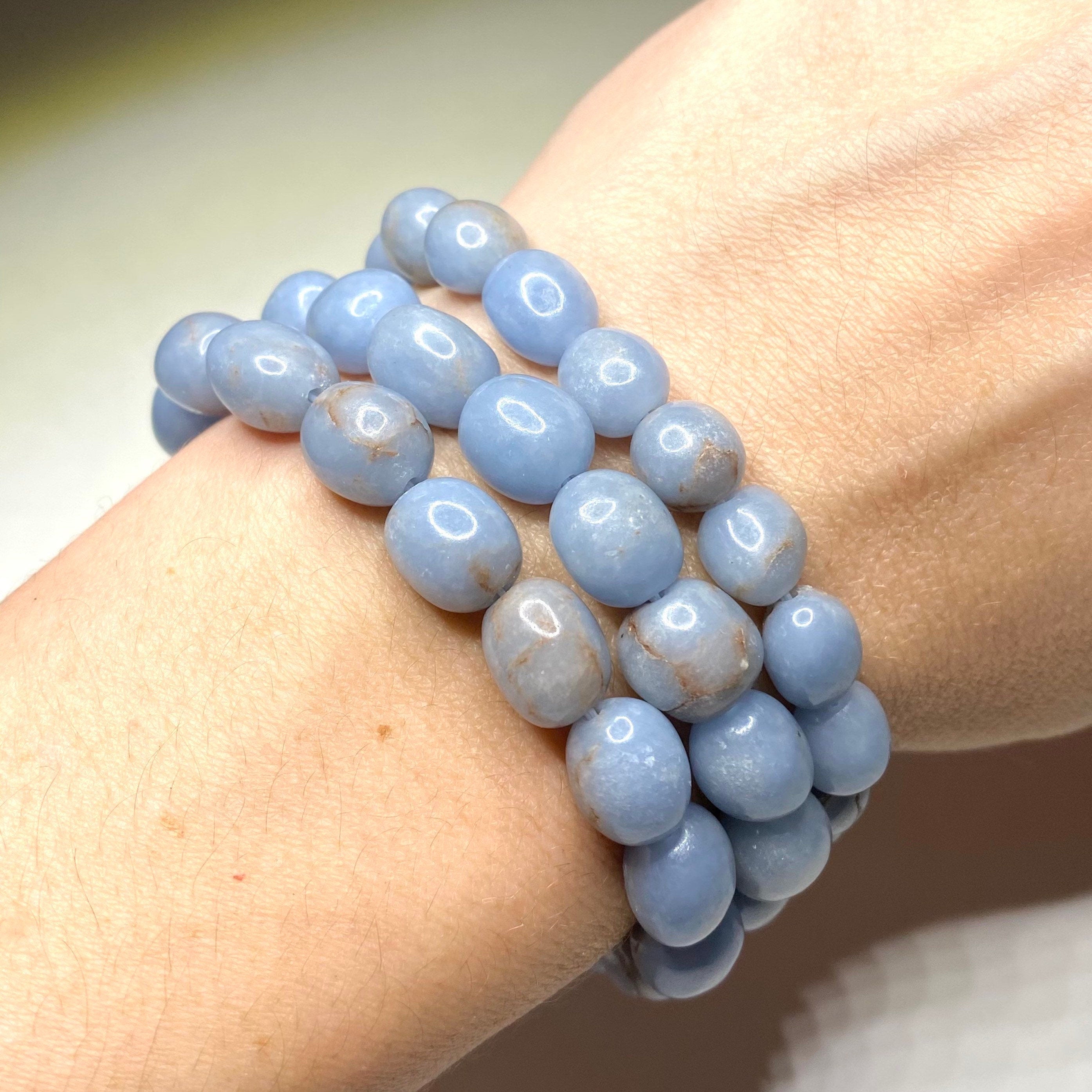 Angelite Crystal Bracelet: 8mm Handmade Tumbled Gemstone Bracelet