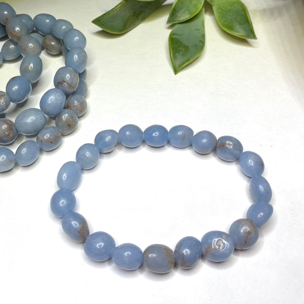 Angelite Crystal Bracelet: 8mm Handmade Tumbled Gemstone Bracelet