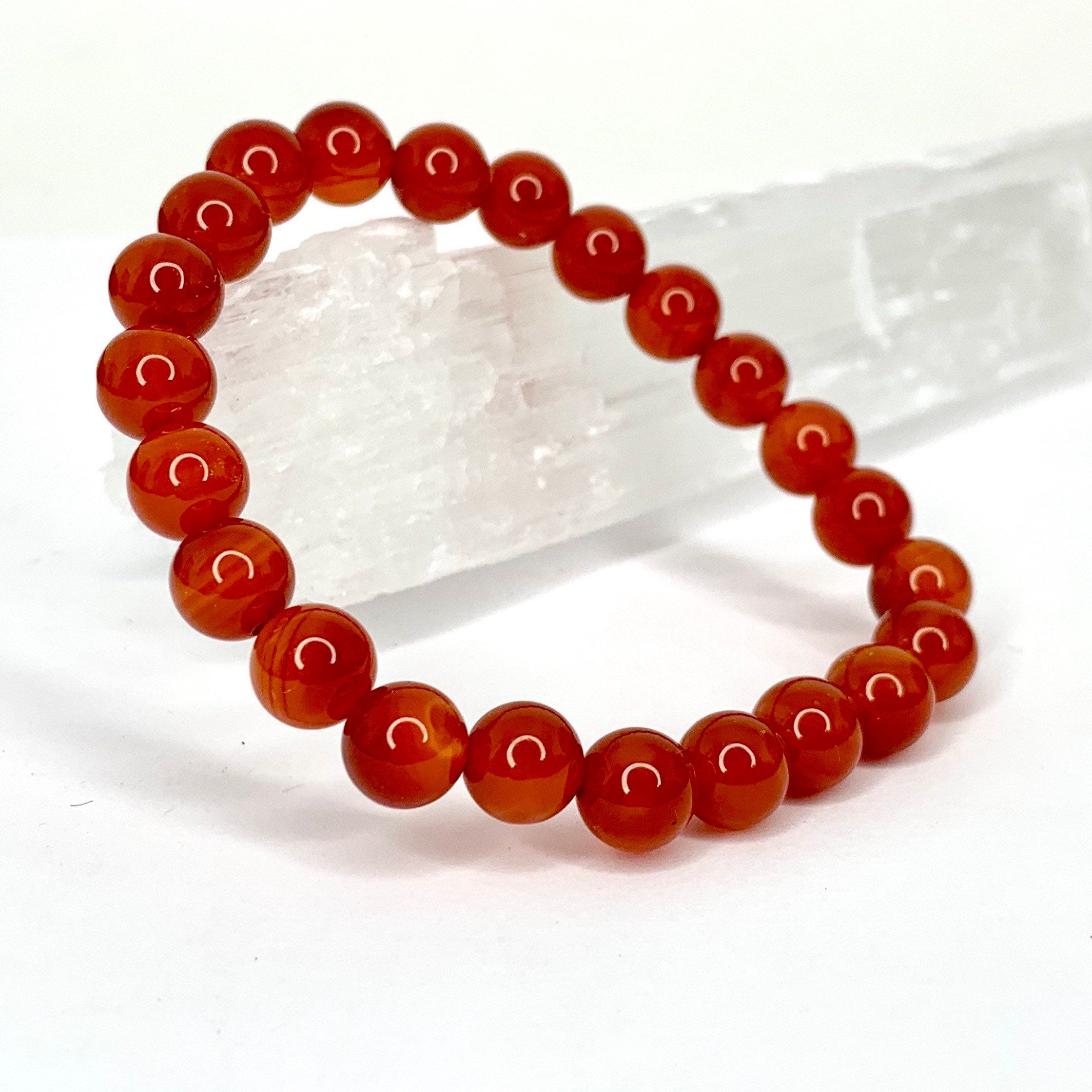 Red Agate Crystal Bracelet: Gemstone Beaded Stretch Bracelet