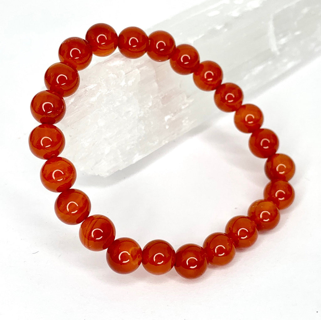 Red Agate Crystal Bracelet: Gemstone Beaded Stretch Bracelet