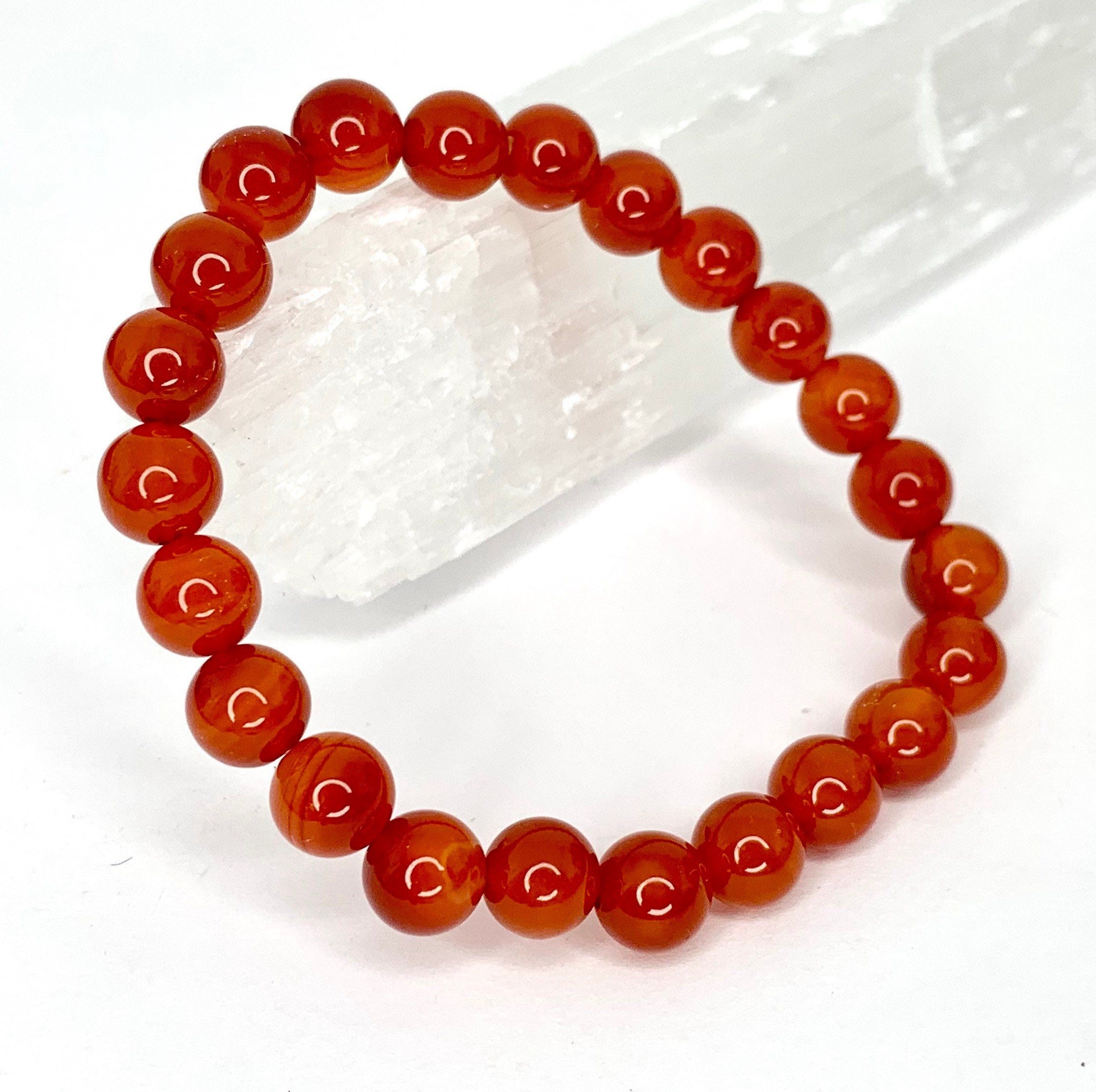 Red Agate Crystal Bracelet: Gemstone Beaded Stretch Bracelet